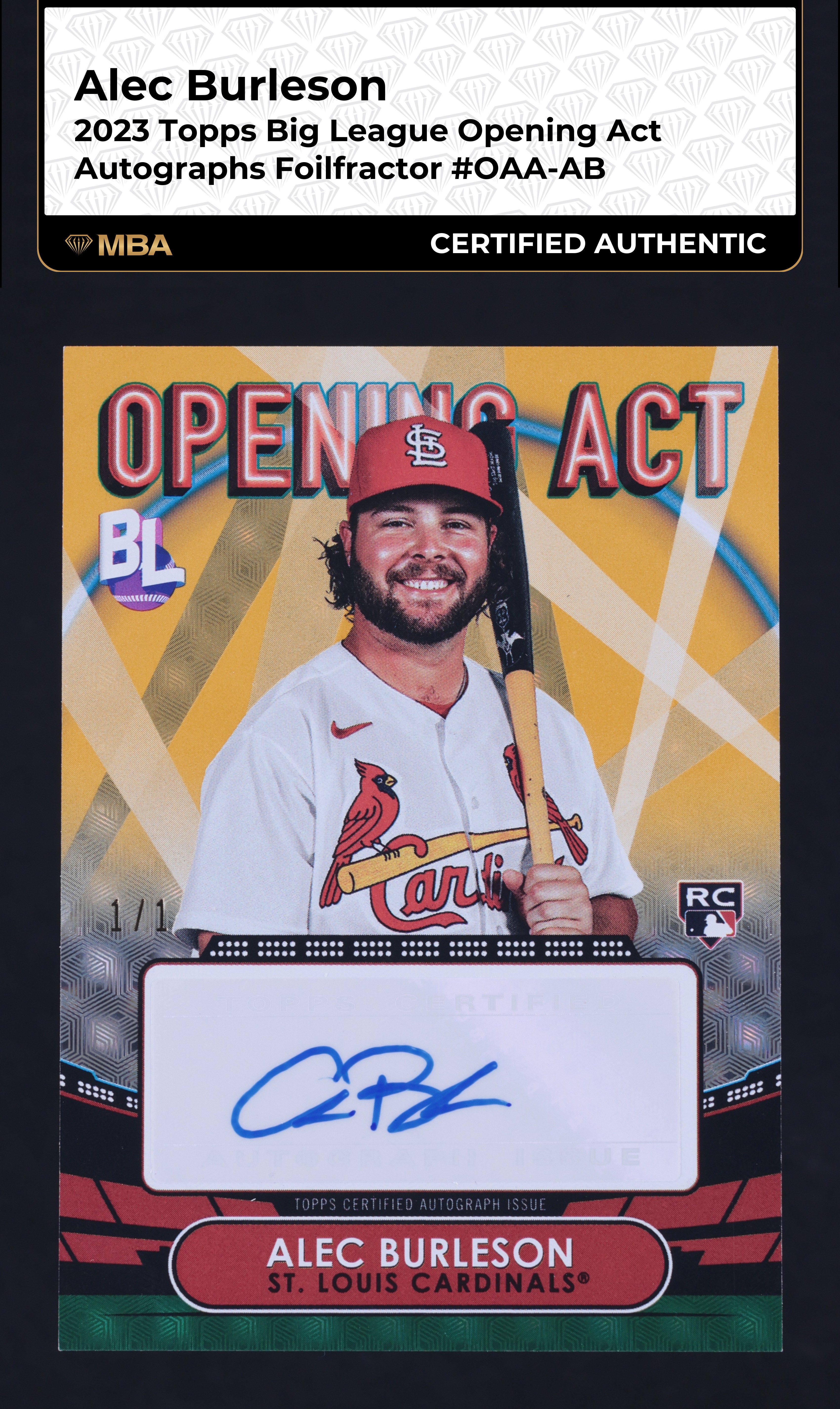 2023 Topps Big League Opening Act Foilfractor Alec Burleson RC AUTO 1/1 MBA AUTH