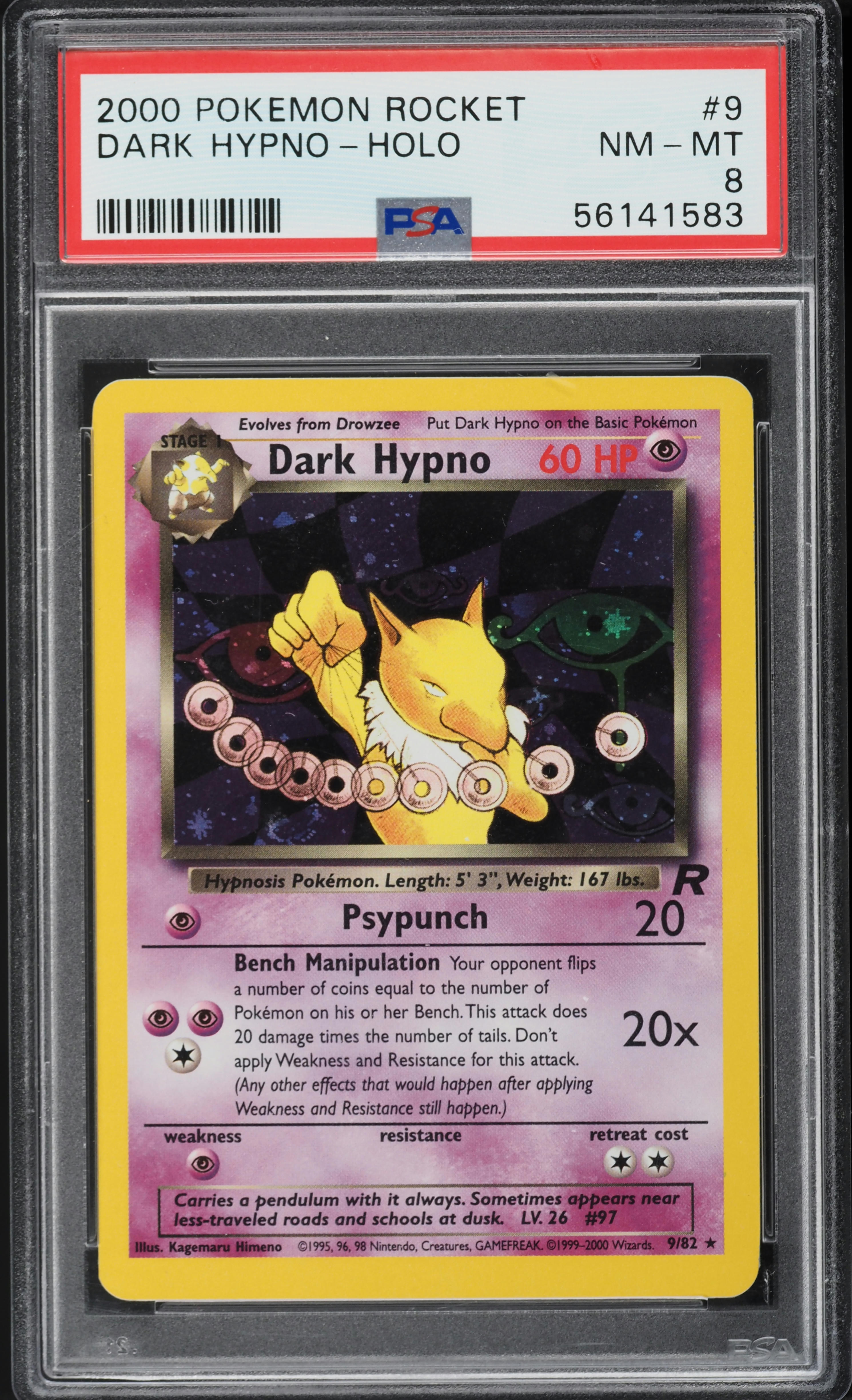 2000 Pokemon Team Rocket Holo Dark Hypno #9 PSA 8 NM-MT