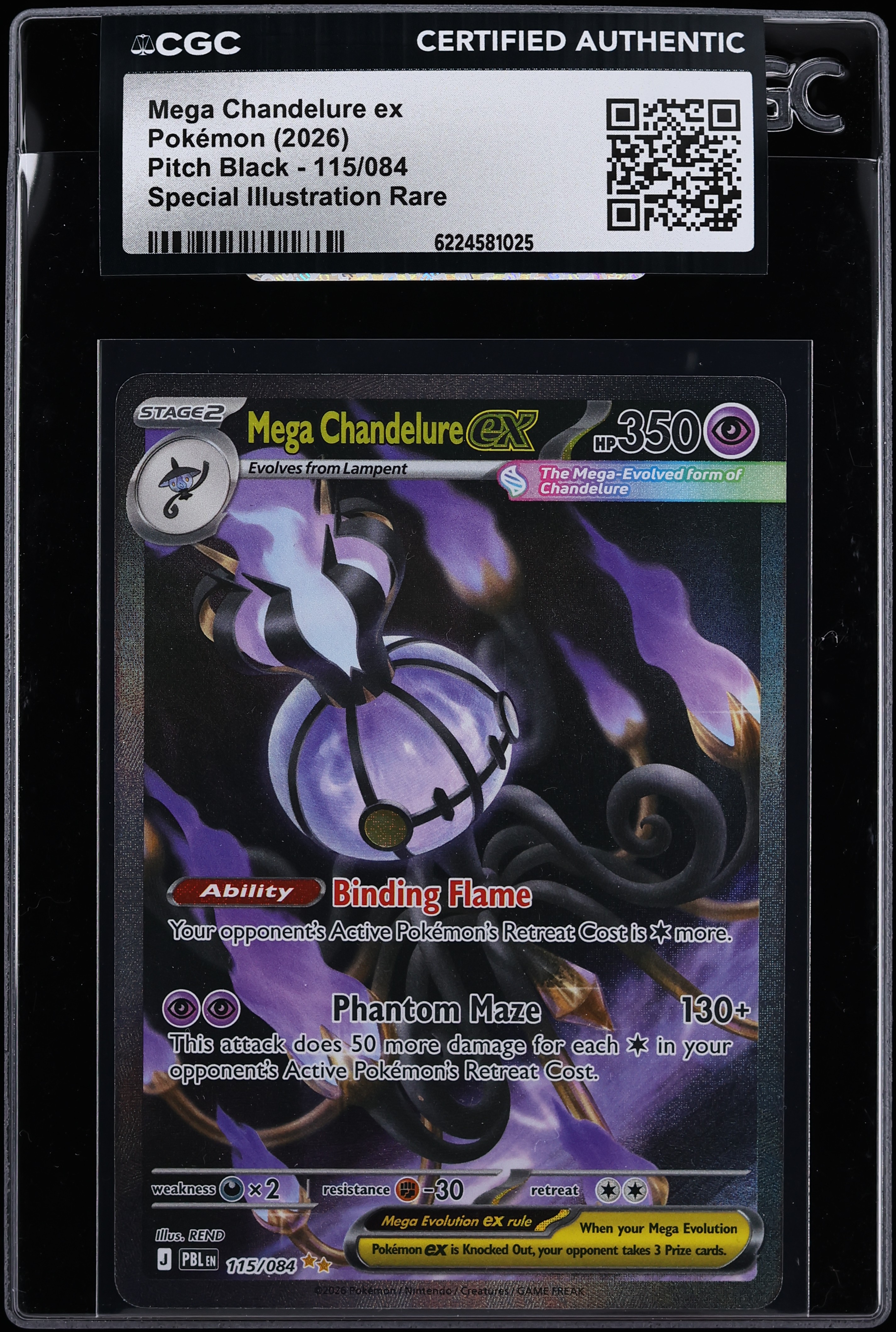 2026 Pokemon Mega Evolution Pitch Black SIR Mega Chandelure EX #115 CGC AUTH