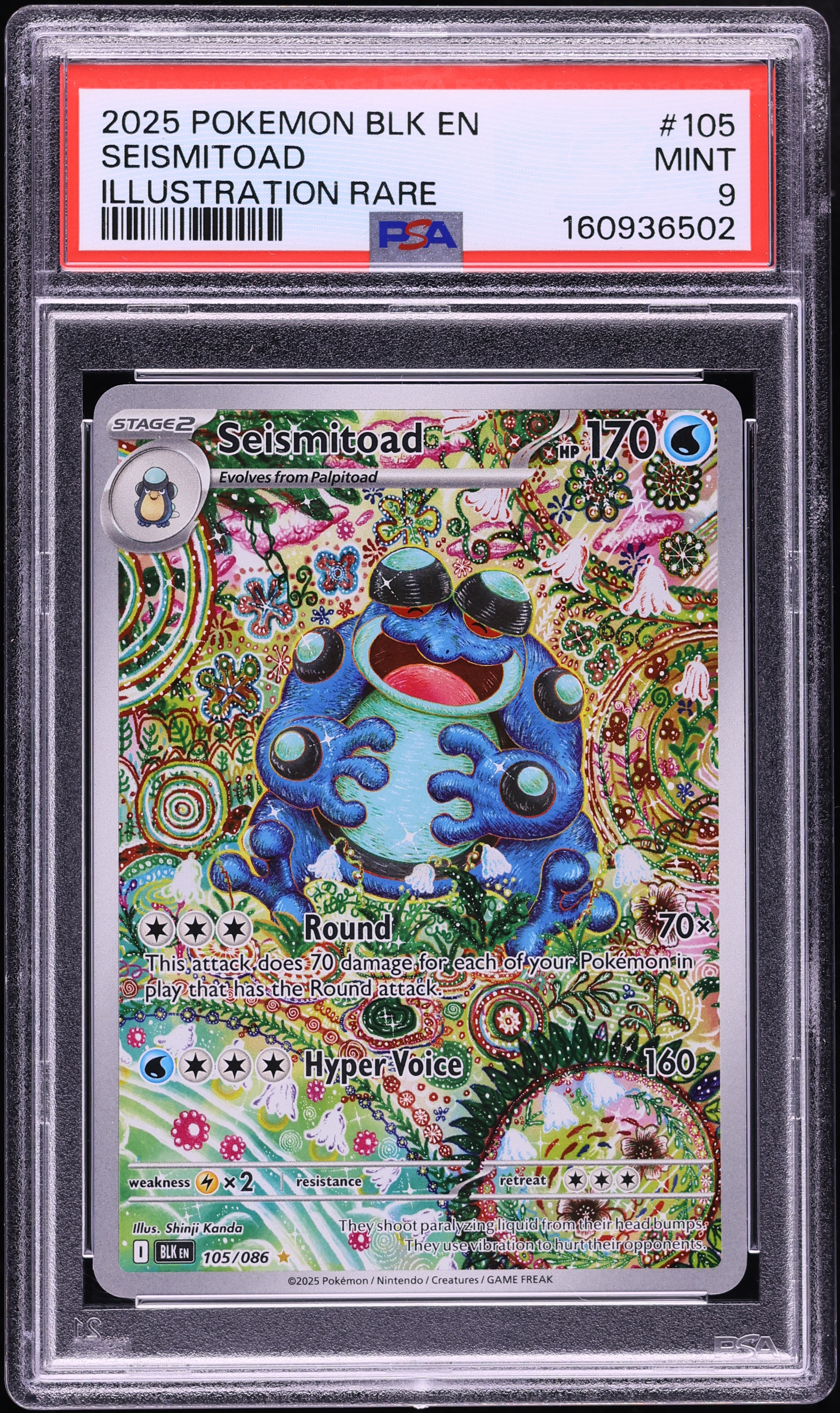 2025 Pokemon Scarlet & Violet Black Bolt IR Seismitoad #105 PSA 9 MINT