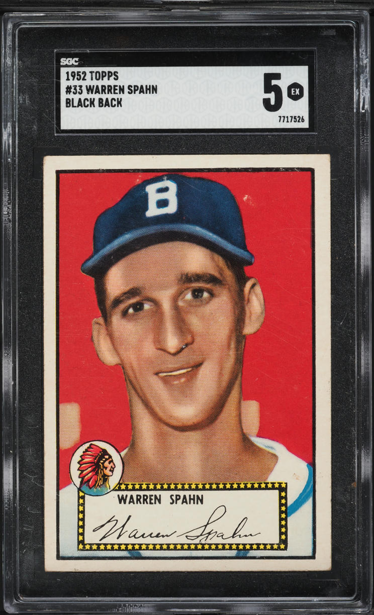 1952 Topps Warren Spahn BLACK BACK #33 SGC 5 EX