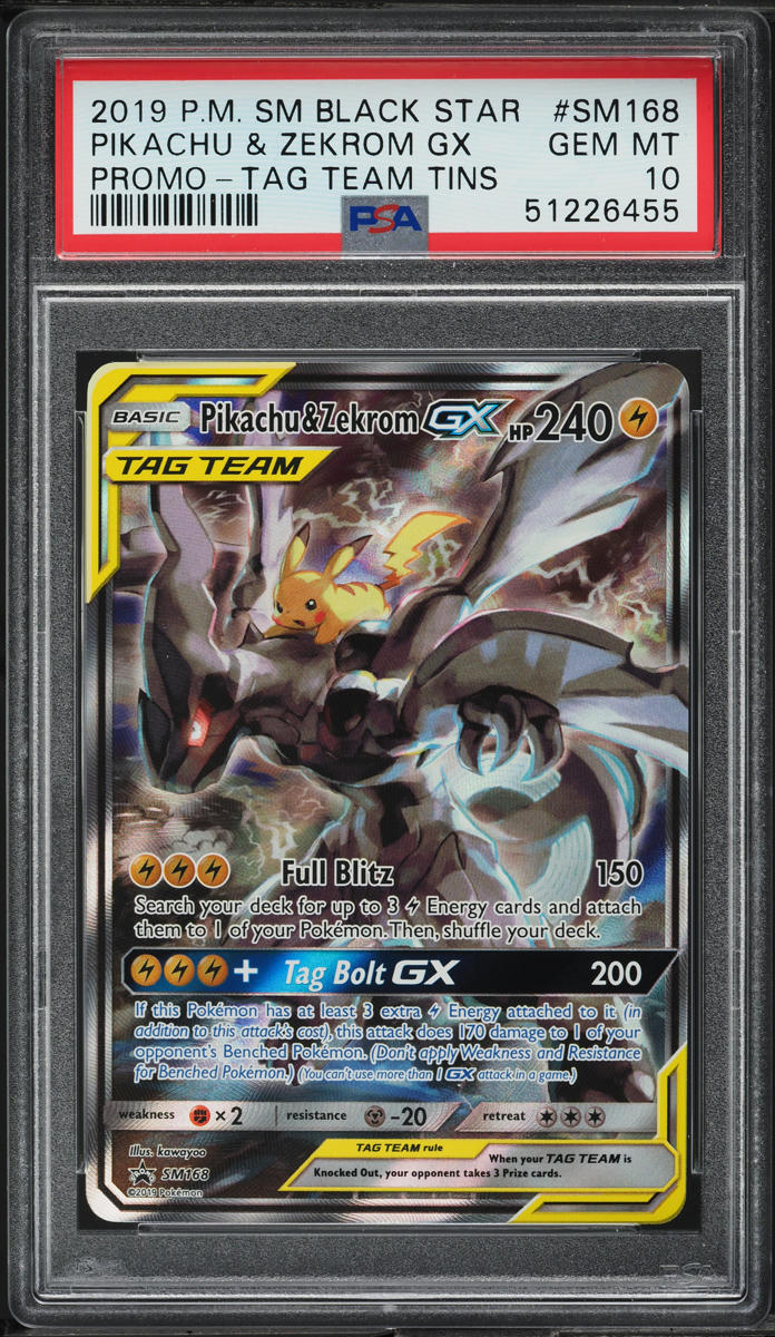 2019 Pokemon SM Black Star Promo Tag Team Tins Pikachu & Zekrom GX #SM168 PSA 10