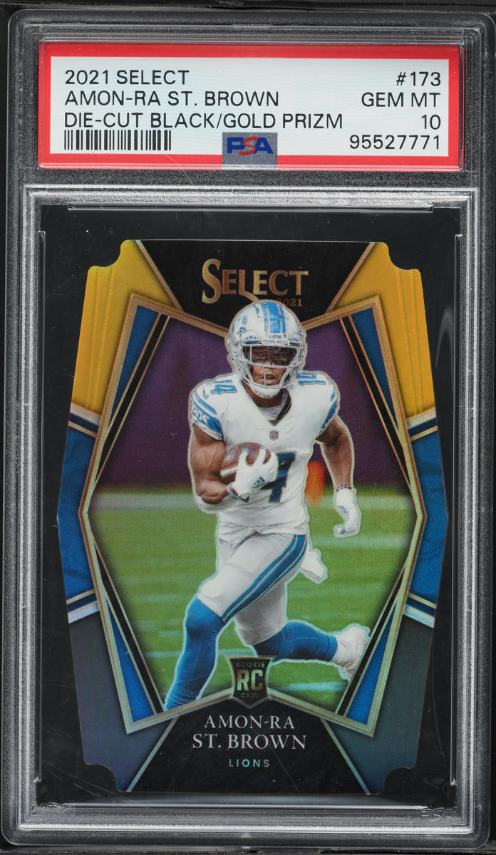 2021 Select Premier Level Black Gold Prizm Die-Cut Amon-Ra St. Brown ROOKIE #173 PSA 10 GEM