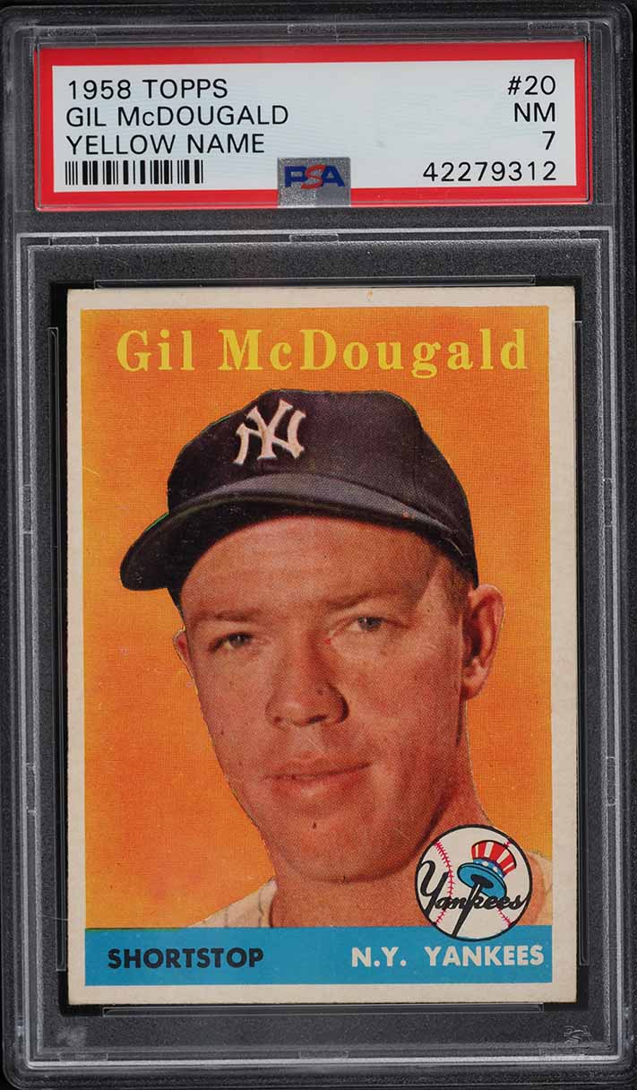 1958 Topps Gil McDougald YELLOW NAME #20 PSA 7 NRMT