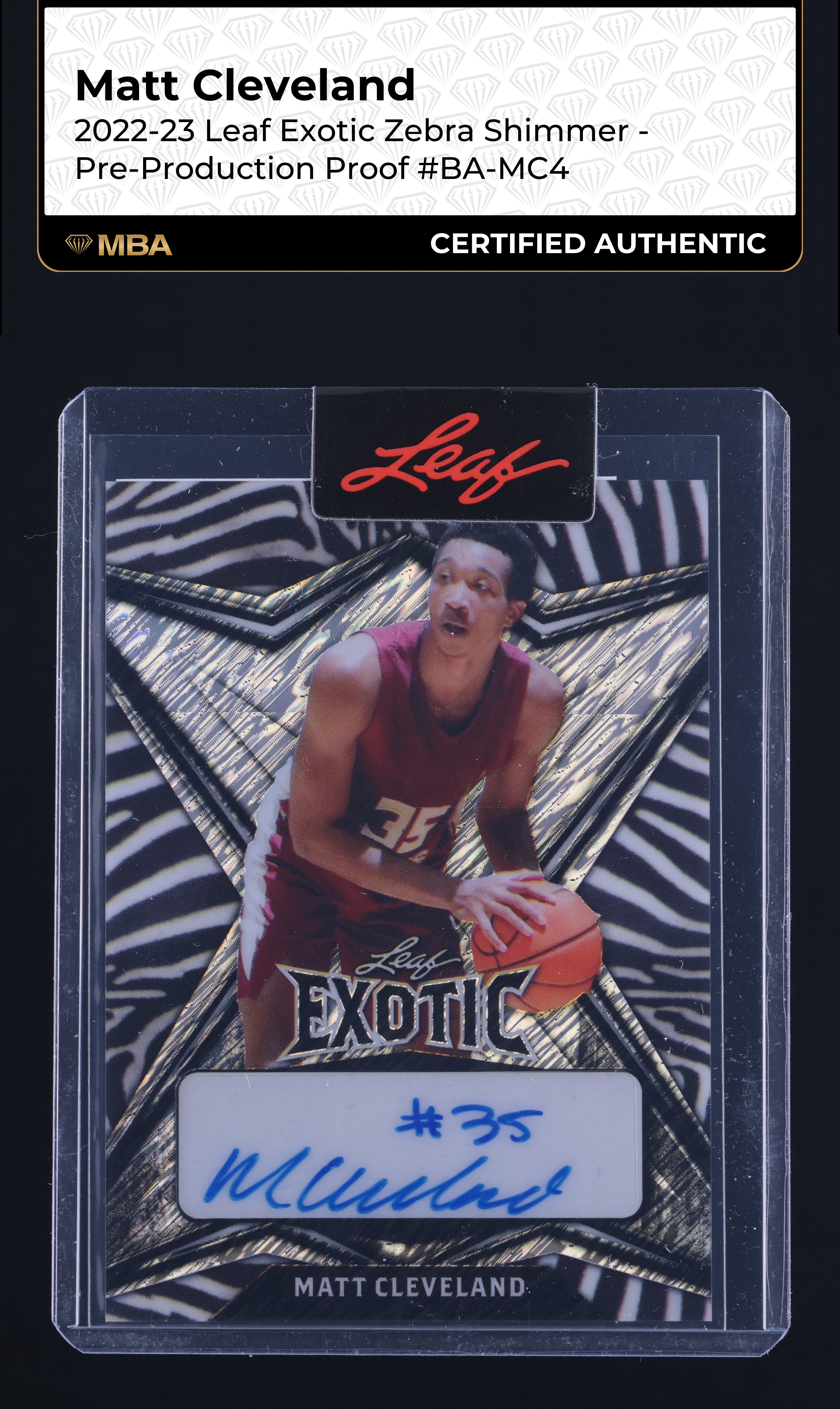 2022 Leaf Exotic Zebra Shimmer Proof Matt Cleveland ROOKIE AUTO 1/1 MBA AUTH