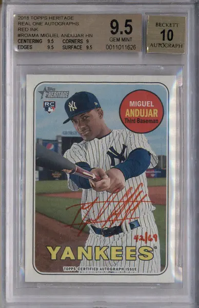 2018 Topps Heritage Real One Auto Red Ink #ROAMA Miguel Andujar RC /69 BGS 9.5