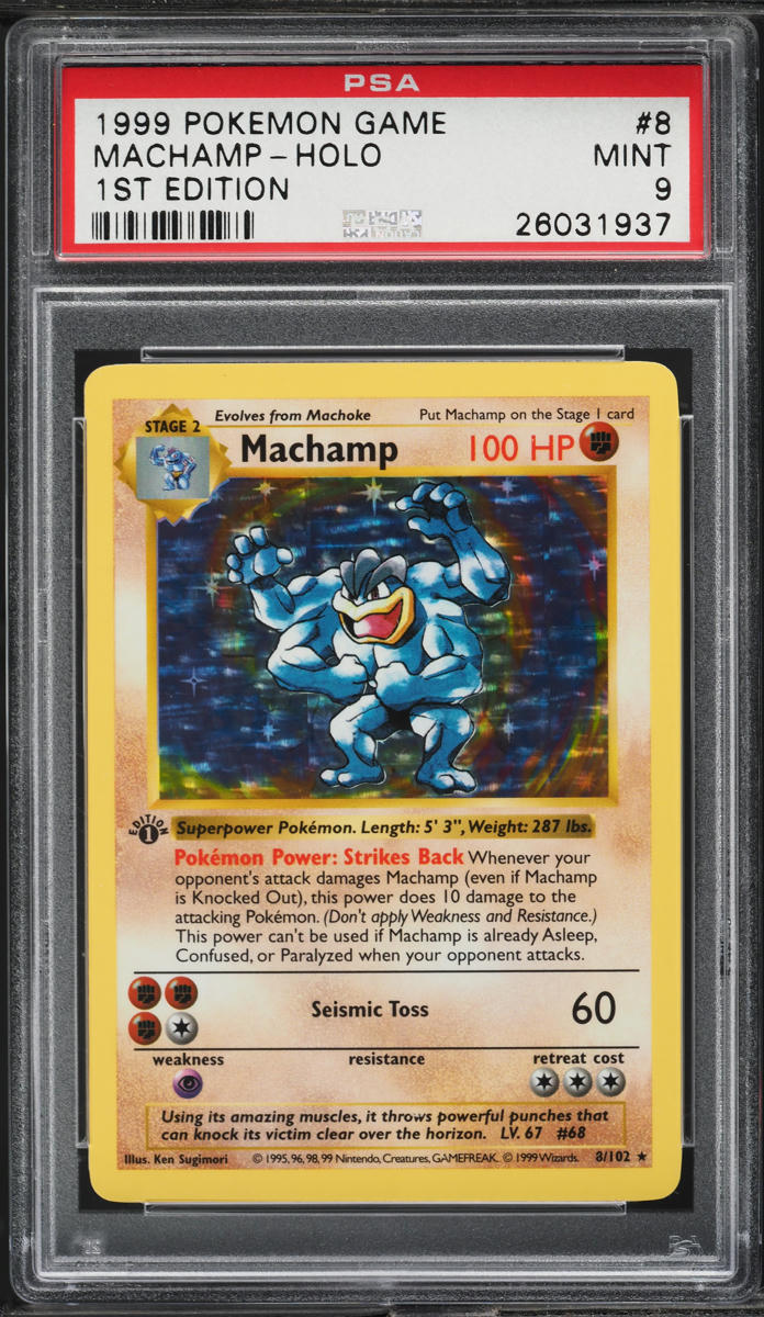 1999 Pokemon Base Set 1st Edition Holo Machamp #8 PSA 9 MINT