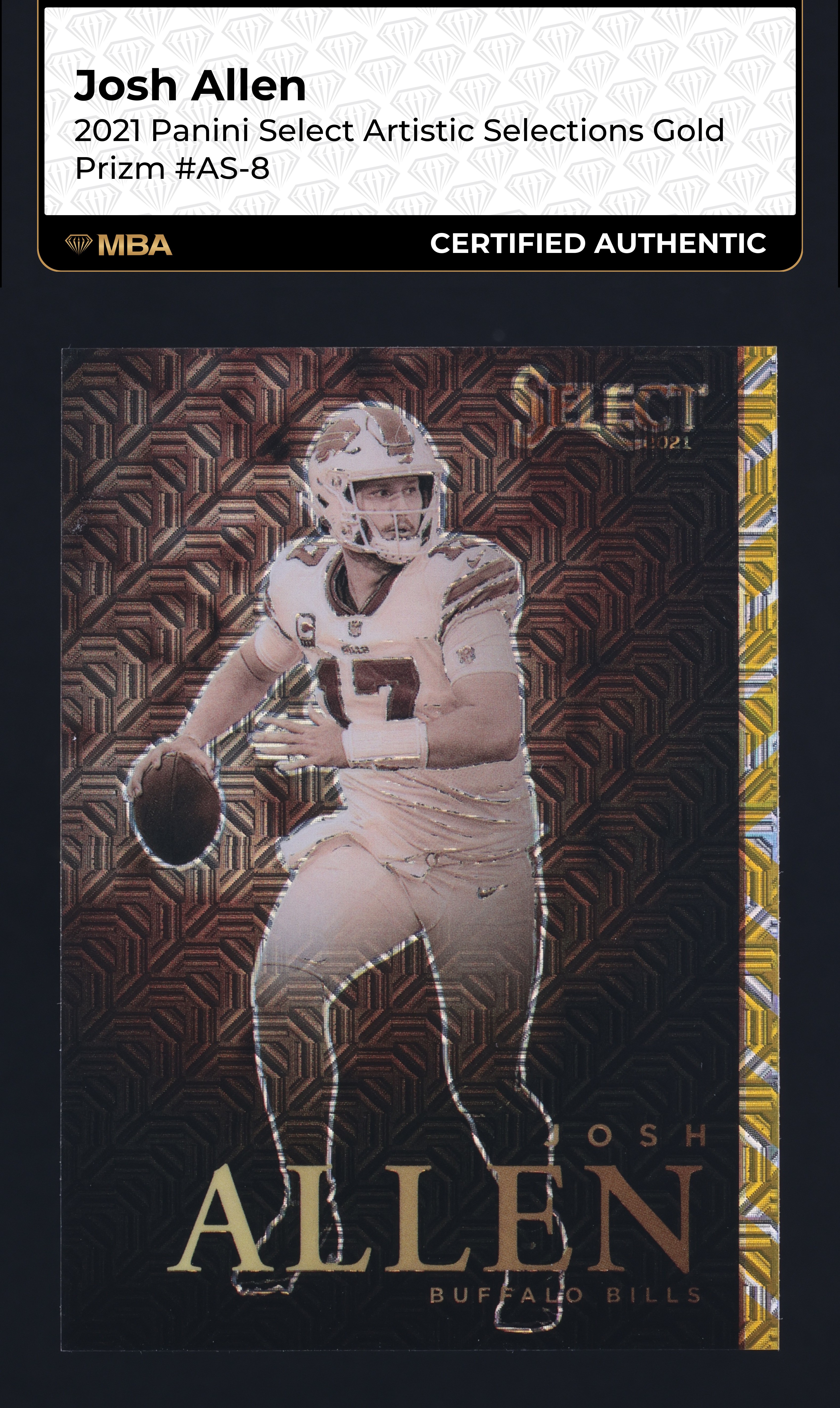 2021 Select Artistic Selections Gold Prizm Josh Allen /10 #AS-8 MBA AUTH