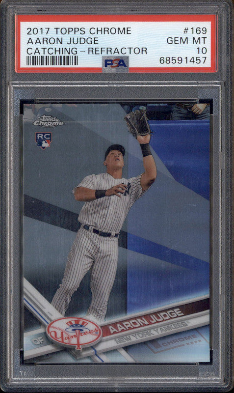 2017 Topps Chrome Refractor Catching #169 Aaron Judge RC Rookie PSA 10