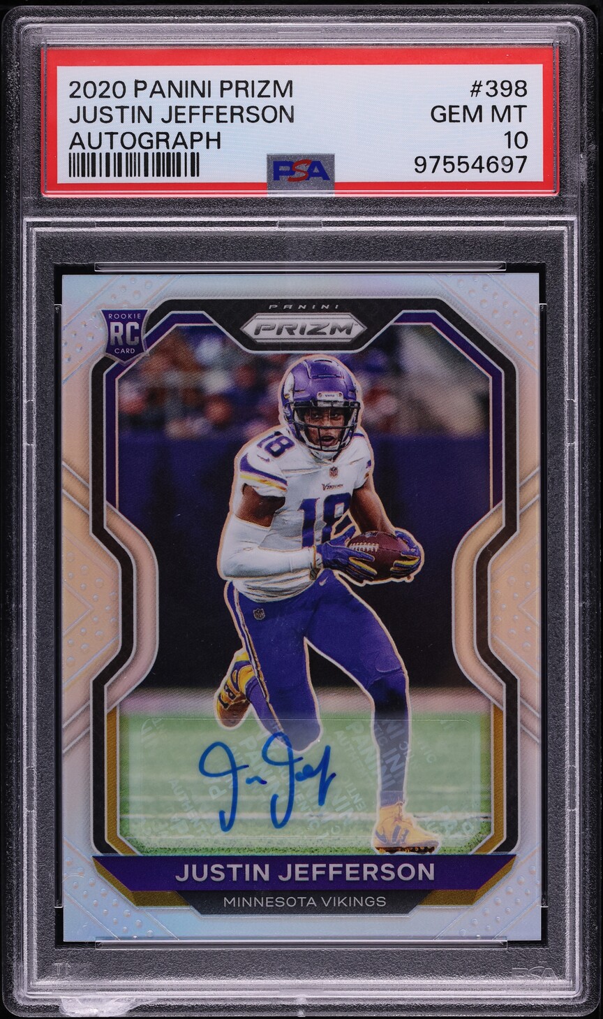 2020 Panini Prizm Silver Justin Jefferson ROOKIE AUTO #398 PSA 10 GEM MINT