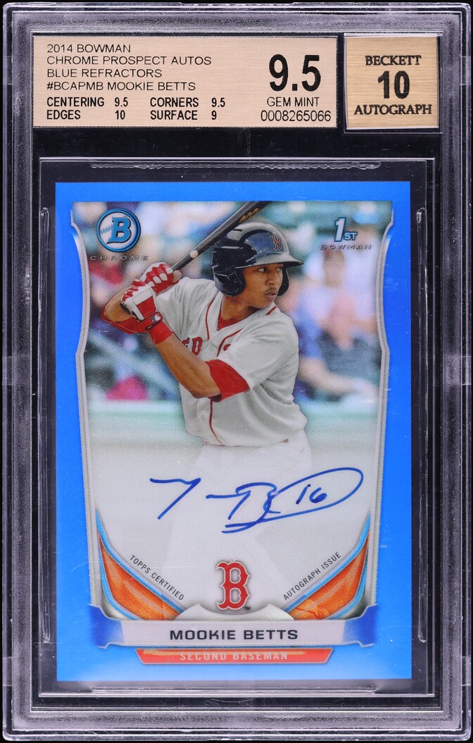 2014 Bowman Chrome Blue Refractor Mookie Betts PROSPECT AUTO /150 BGS 9.5 GEM