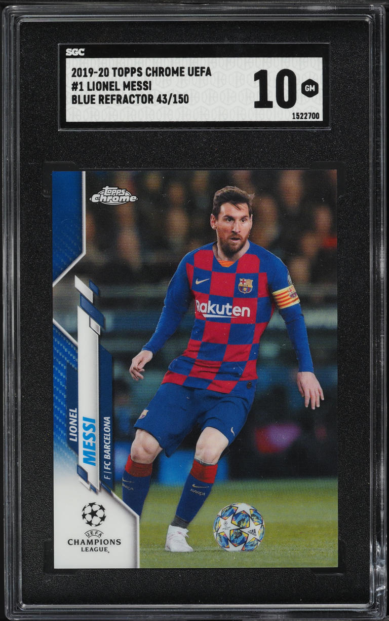 2019 Topps Chrome UEFA Blue Refractor Lionel Messi /150 #1 SGC 10 GEM MINT