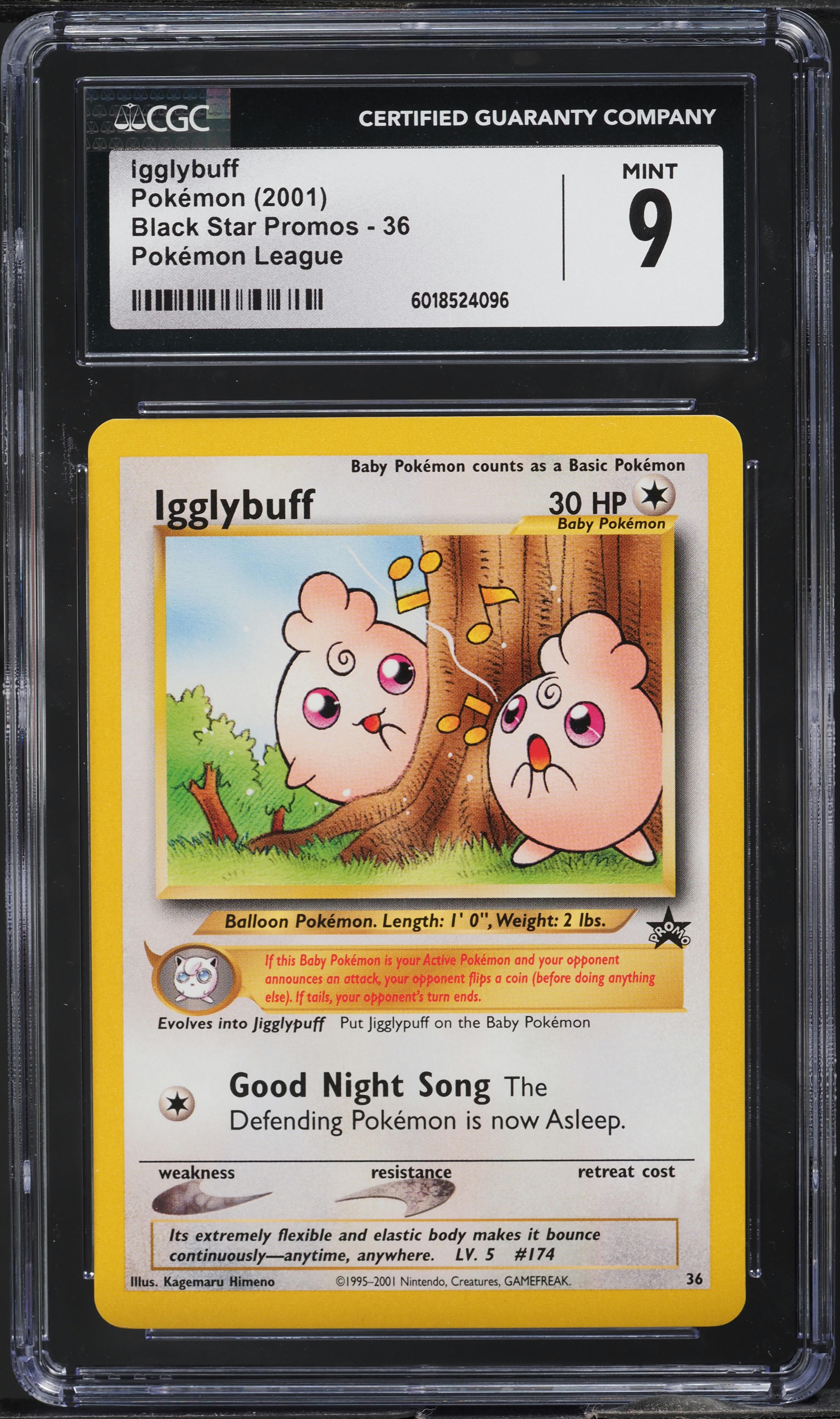 2001 Pokemon League Black Star Promo Igglybuff #36 CGC 9 MINT