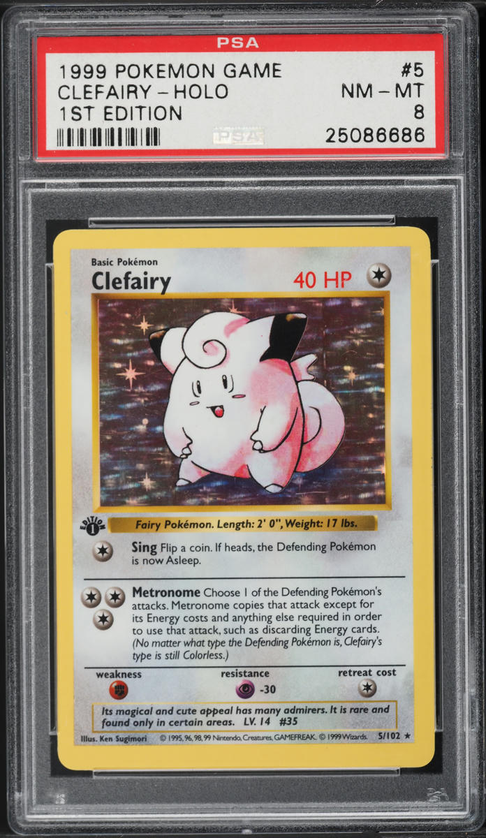 1999 Pokemon Base Set Shadowless 1st Edition Holo Clefairy #5 PSA 8 NM-MT