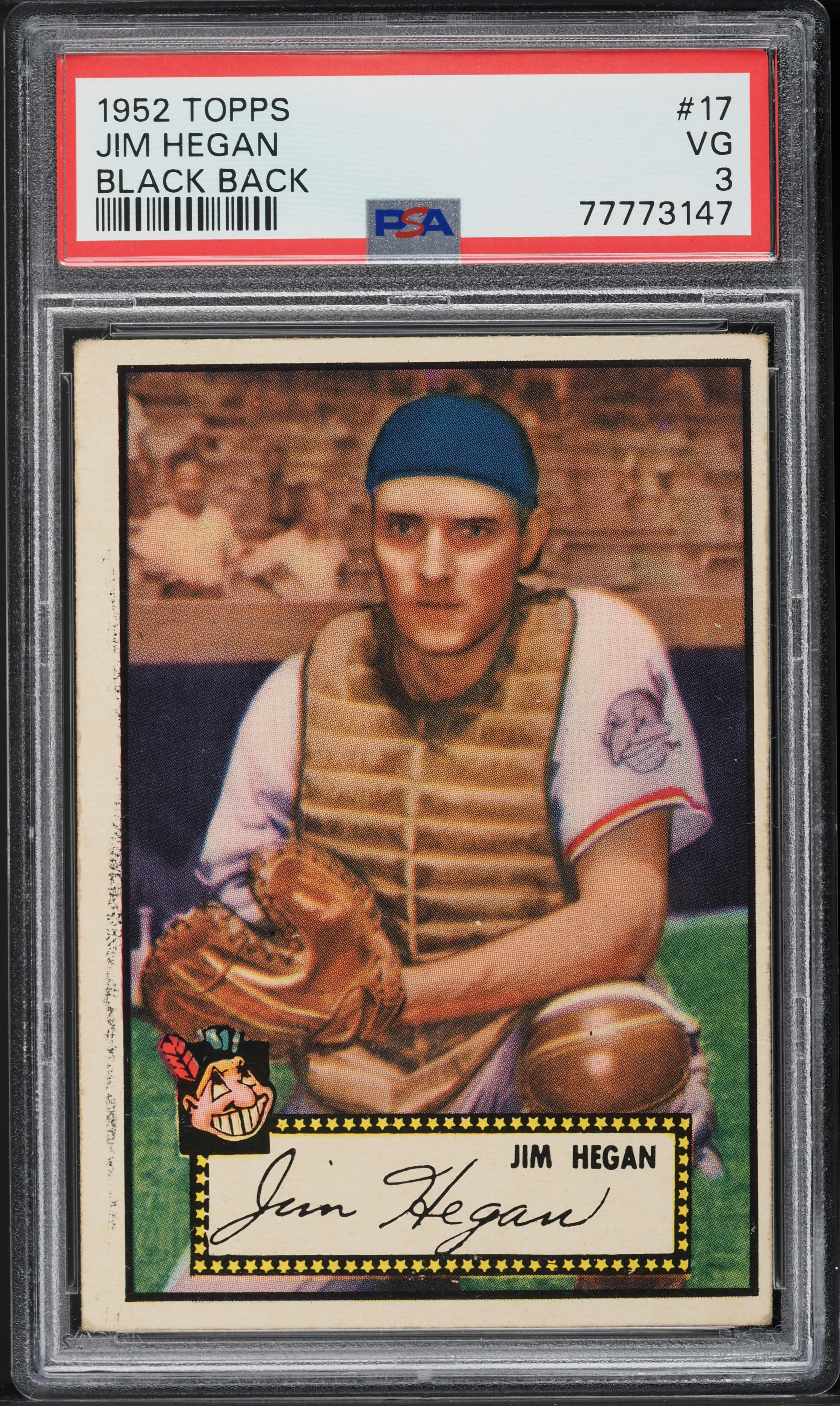 1952 Topps Jim Hegan BLACK BACK #17 PSA 3 VG