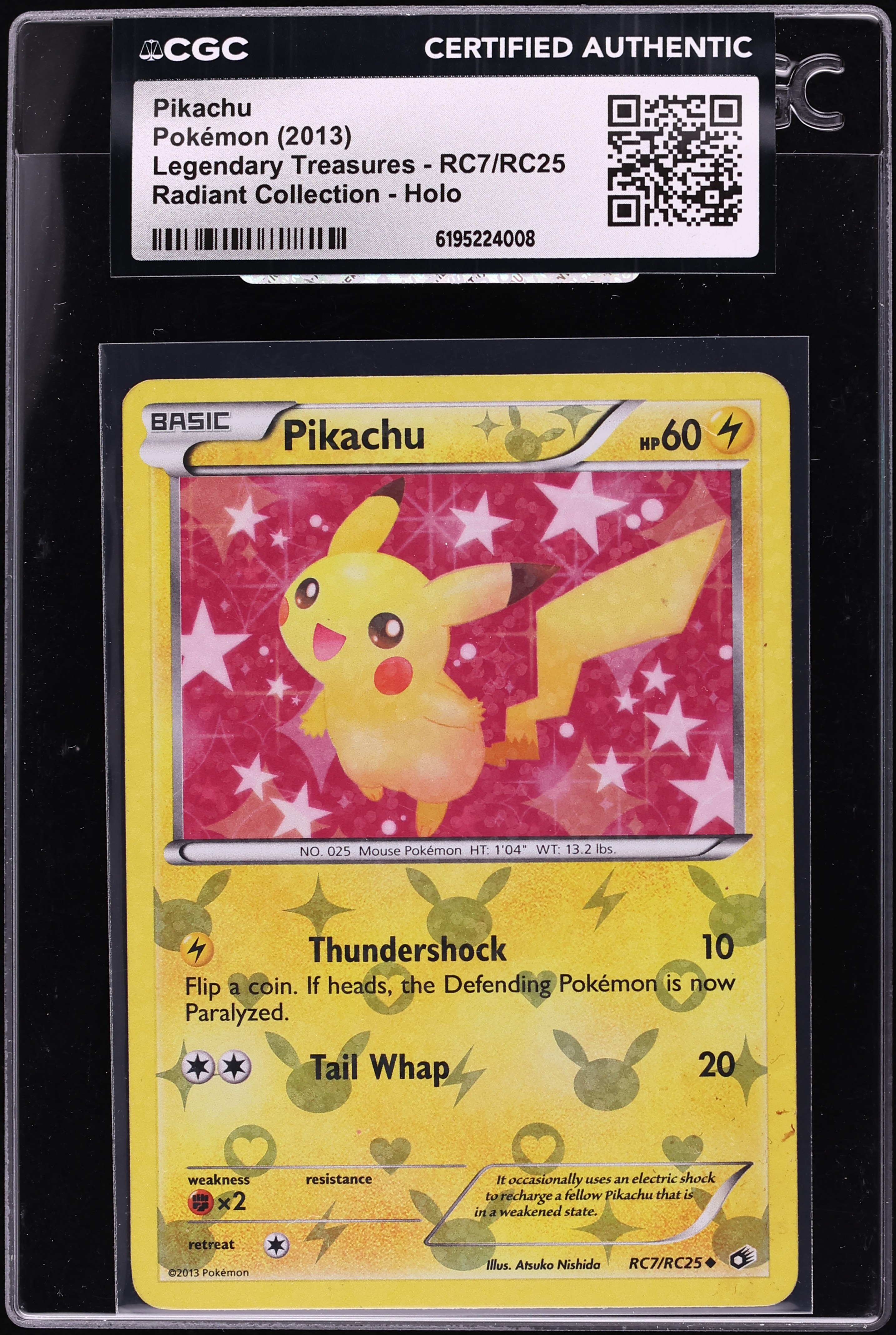 2013 Pokemon Black & White Legendary Treasures Radiant Holo Pikachu #RC7 CGC AUTH