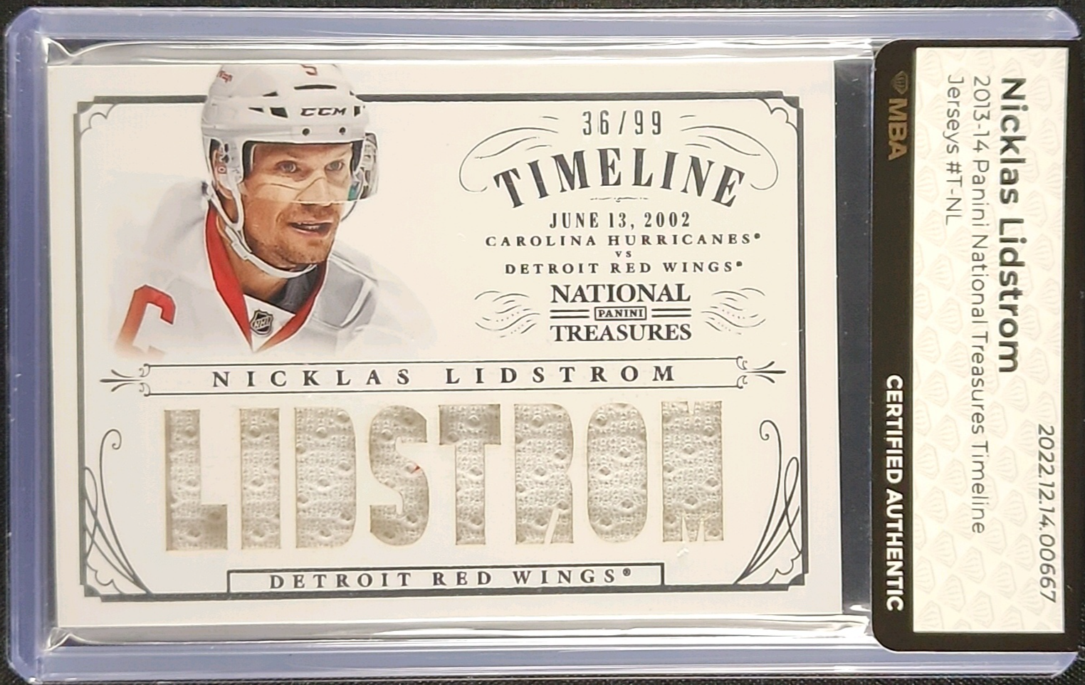 2013 National Treasures Timeline Nicklas Lidstrom PATCH /99 #T-NL MBA AUTH