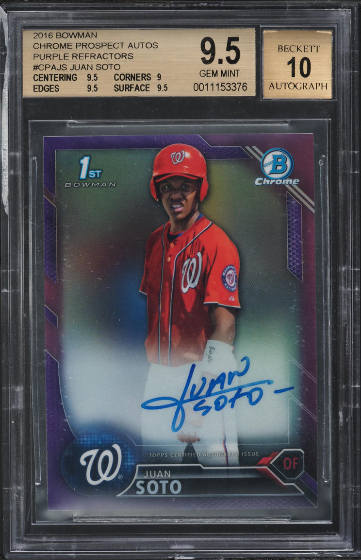 2016 Bowman Chrome Purple Refractor Juan Soto PROSPECT AUTO /250 #CPA-JS BGS 9.5