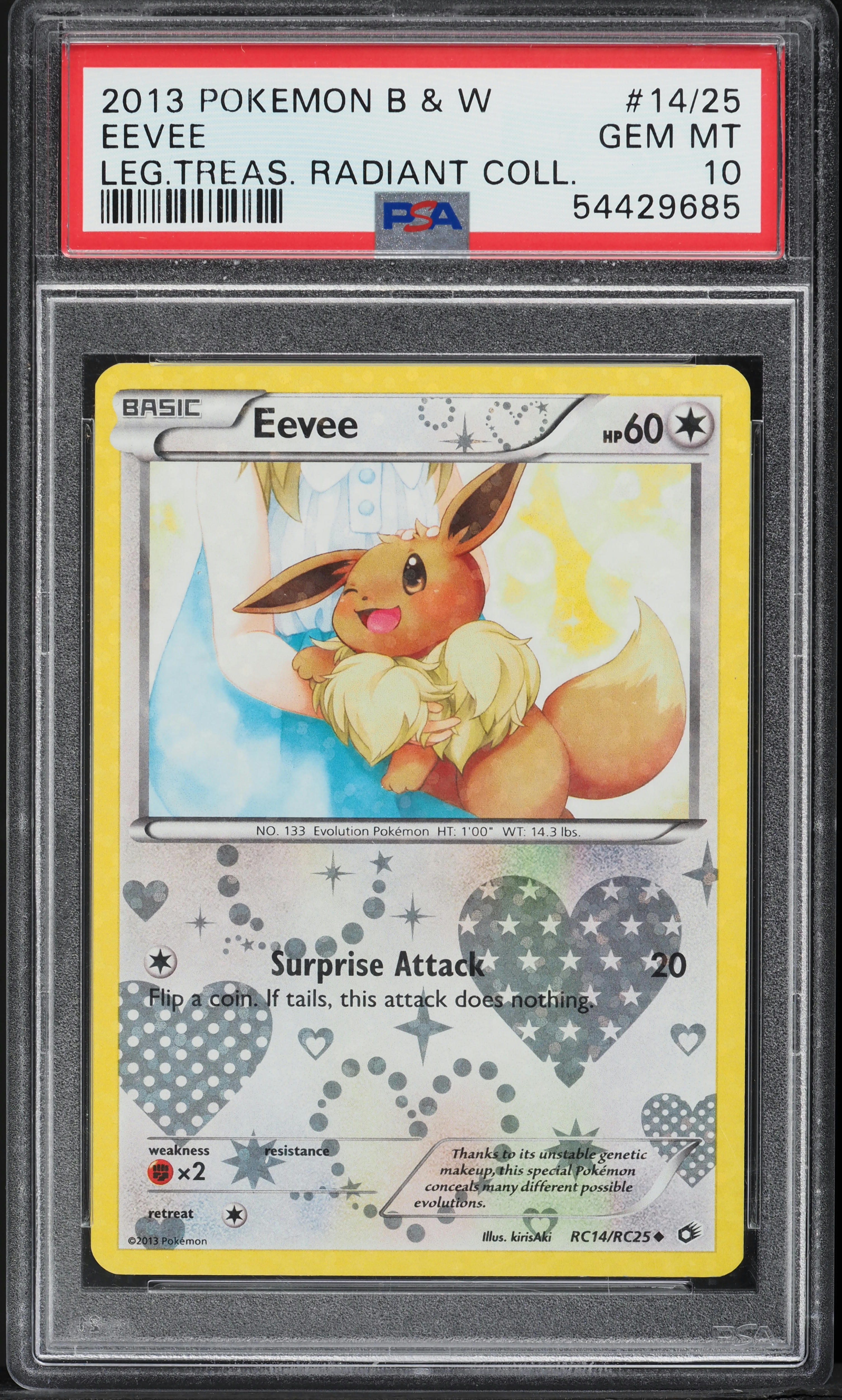 2013 Pokemon BW Legendary Treasures Radiant Collection Eevee #14 PSA 10 GEM MINT