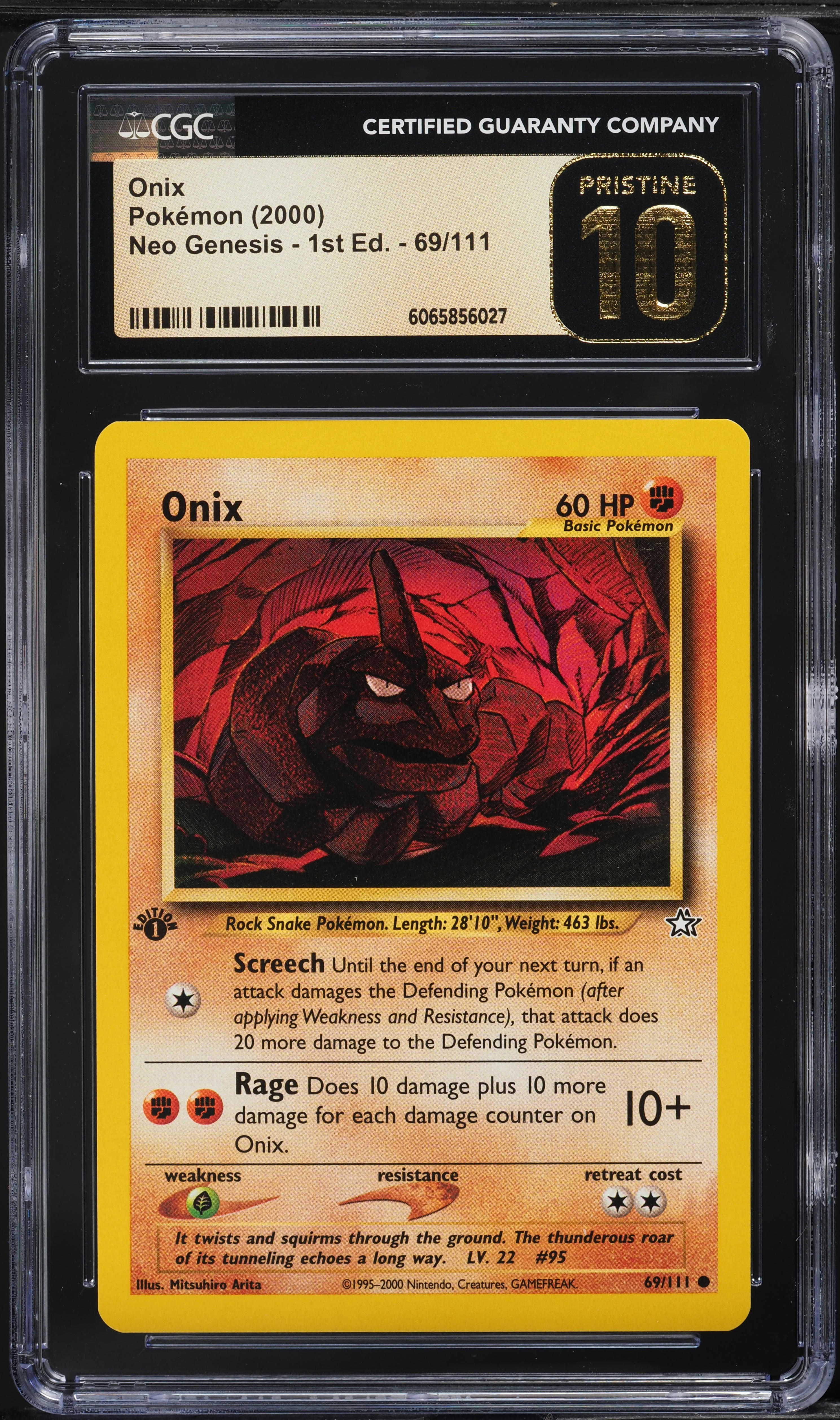 2000 Pokemon Neo Genesis 1st Edition Onix #69 CGC 10 PRISTINE