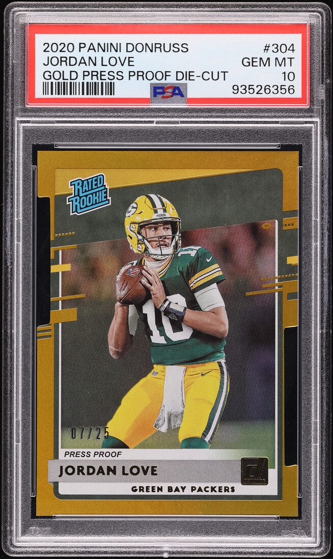 2020 Donruss Gold Press Proof Die-Cut Jordan Love ROOKIE /25 #304 PSA 10 GEM