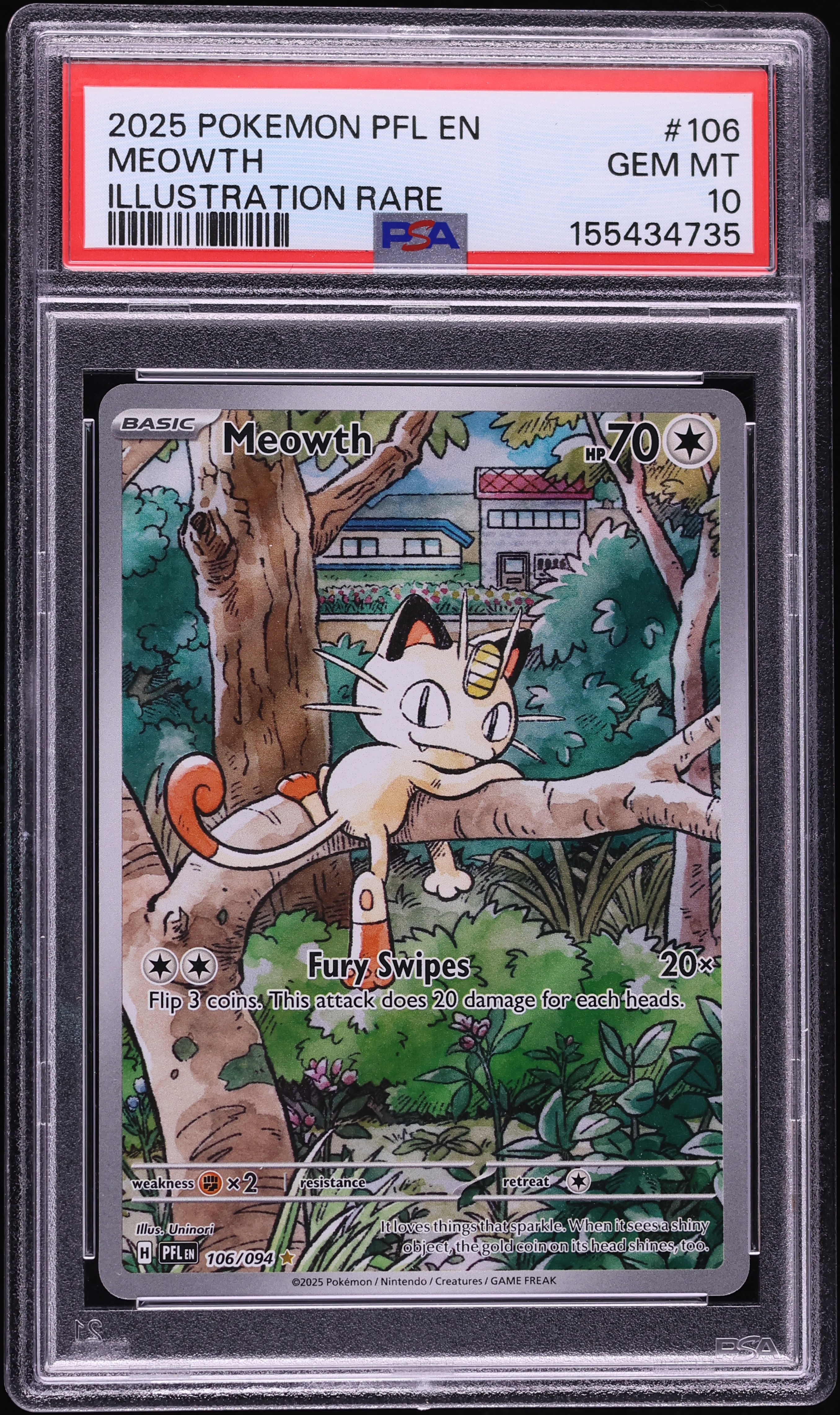 2025 Pokemon Mega Evolution Phantasmal Flames IR Meowth #106 PSA 10 GEM MINT