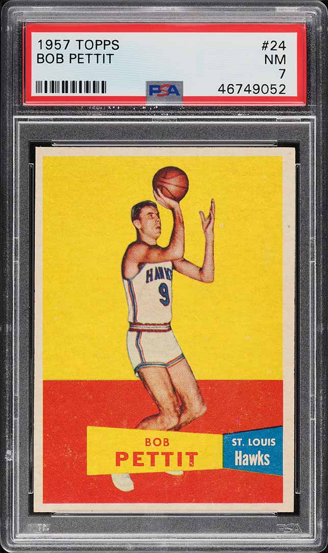1957 Topps Basketball Bob Pettit ROOKIE #24 PSA 7 NRMT