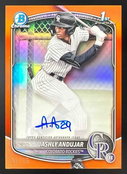 2025 Bowman Chrome Autographs Orange Refractor #CPA-AA Ashly Andujar RC Auto /25