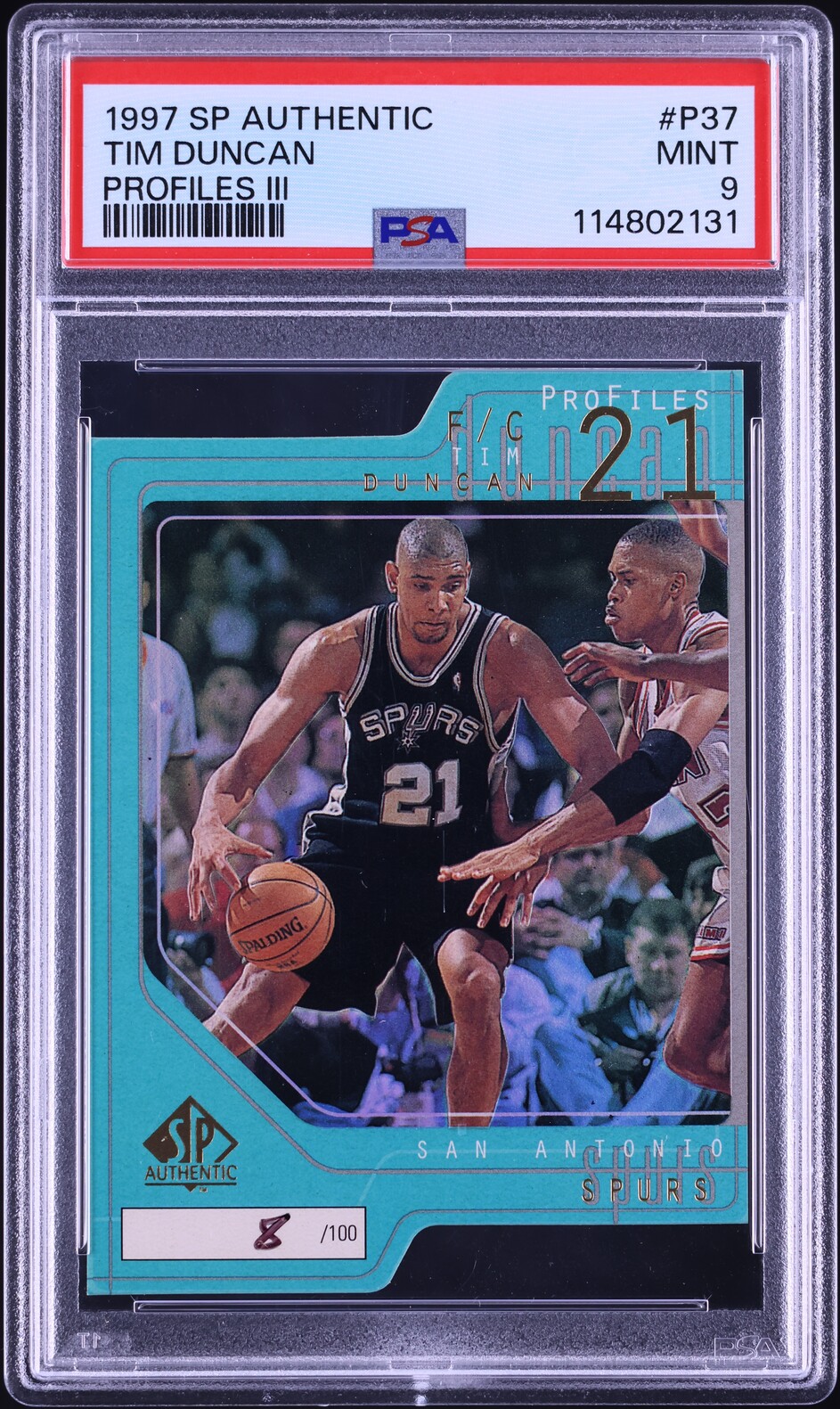 1997 SP Authentic Profiles III Tim Duncan ROOKIE /100 #P37 PSA 9 MINT