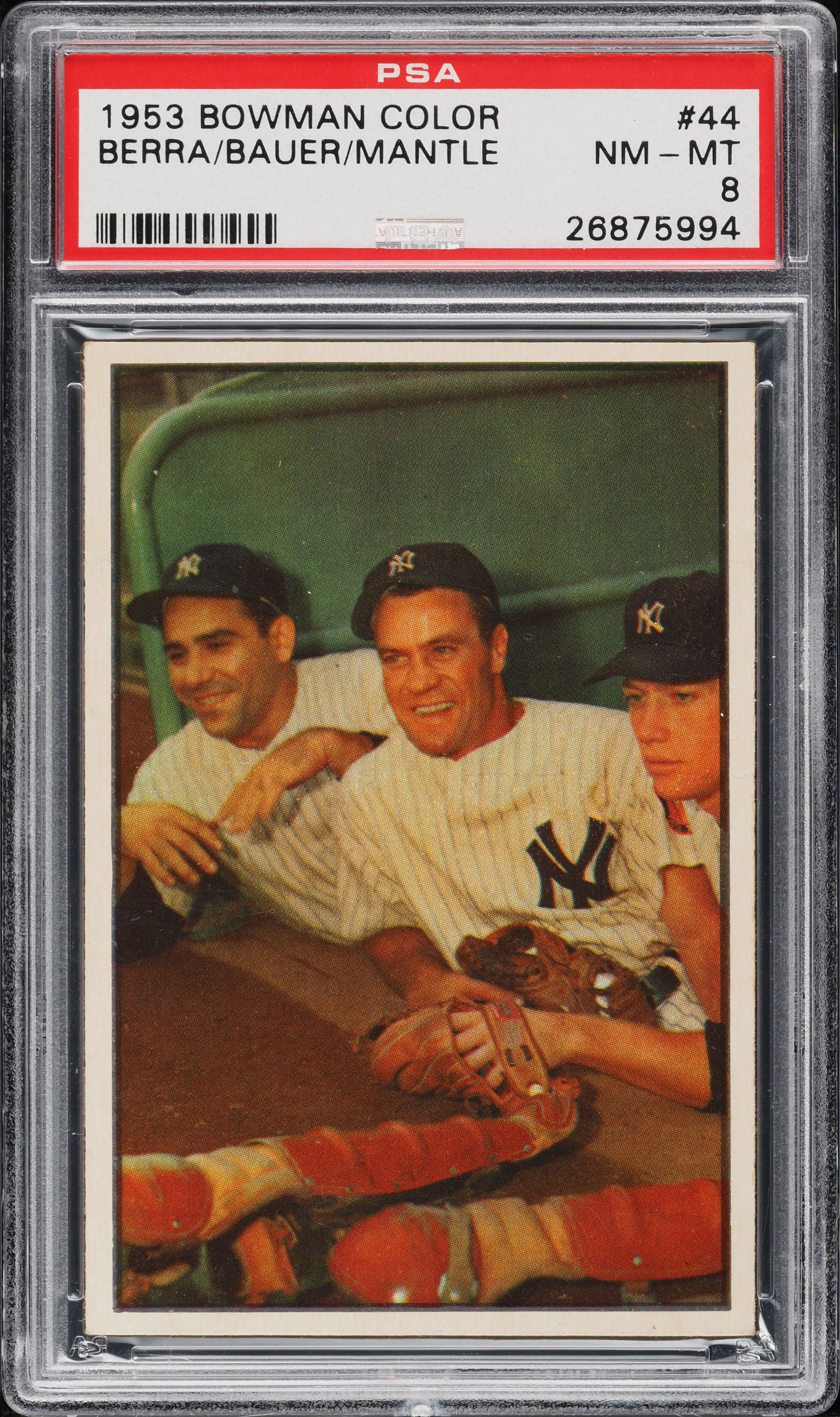 1953 Bowman Color Yogi Berra Mickey Mantle Hank Bauer #44 PSA 8 NM-MT (PWCC-A)