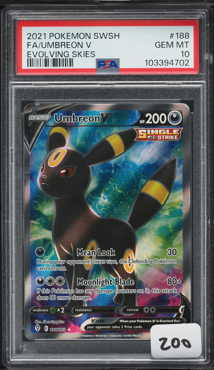 2021 Pokemon Sword & Shield Evolving Skies Full Art Umbreon V #188 PSA 10 GEM