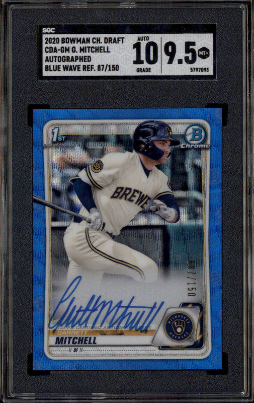2020 Bowman Chrome Auto Blue Wave Refractor Garrett Mitchell RC /150 SGC 9.5