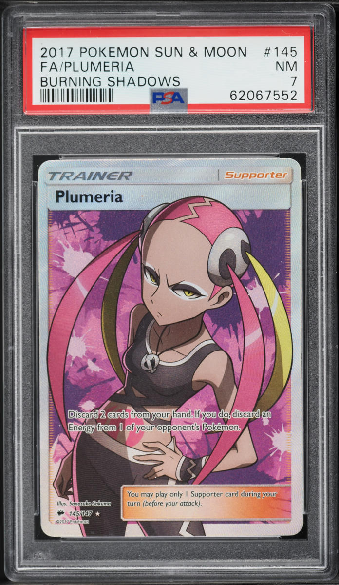 2017 Pokemon Sun & Moon Burning Shadows Full Art Plumeria #145 PSA 7 NRMT