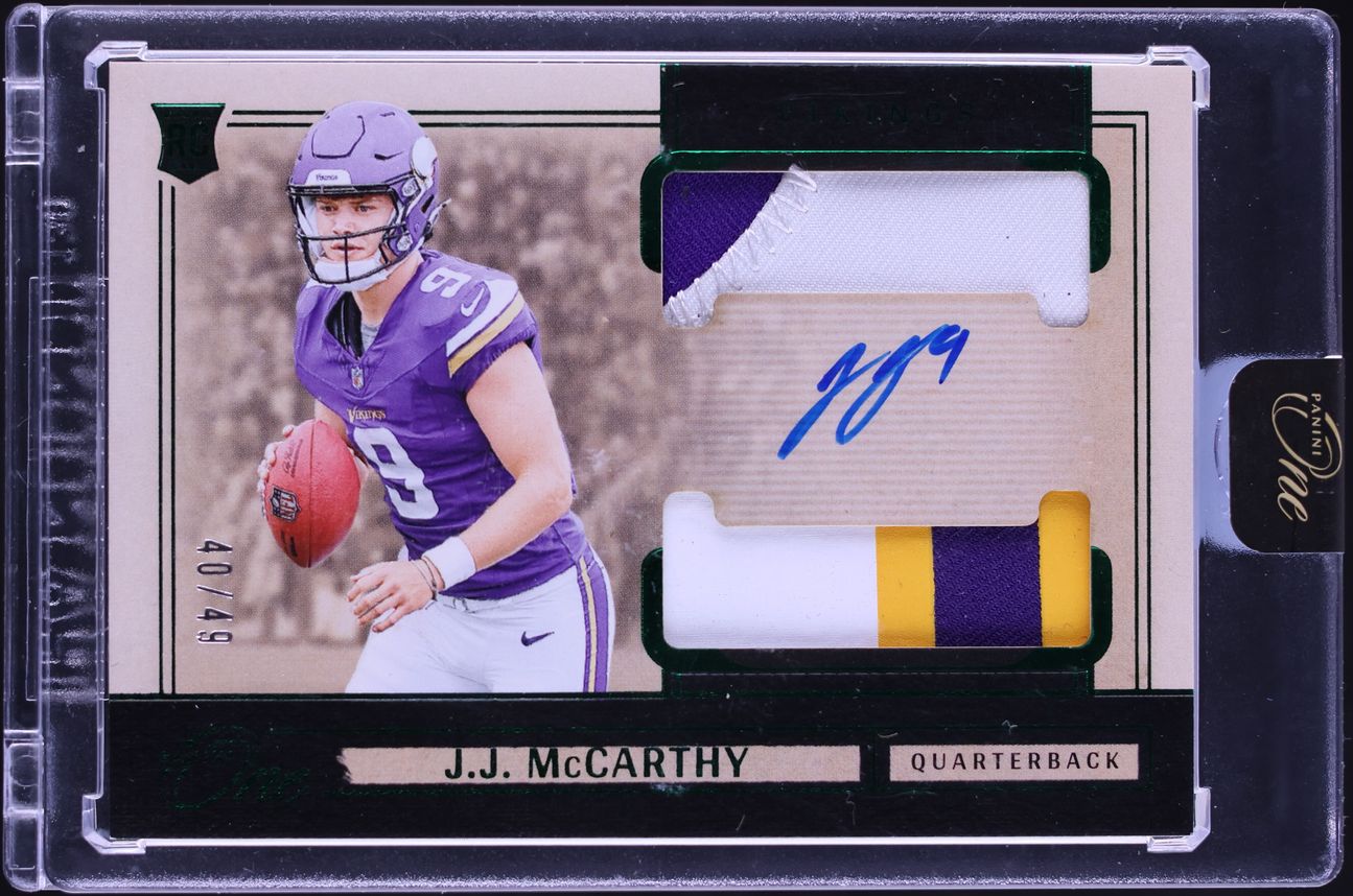 2024 Panini One Dual Green J.J. McCarthy ROOKIE PATCH AUTO /49 #31