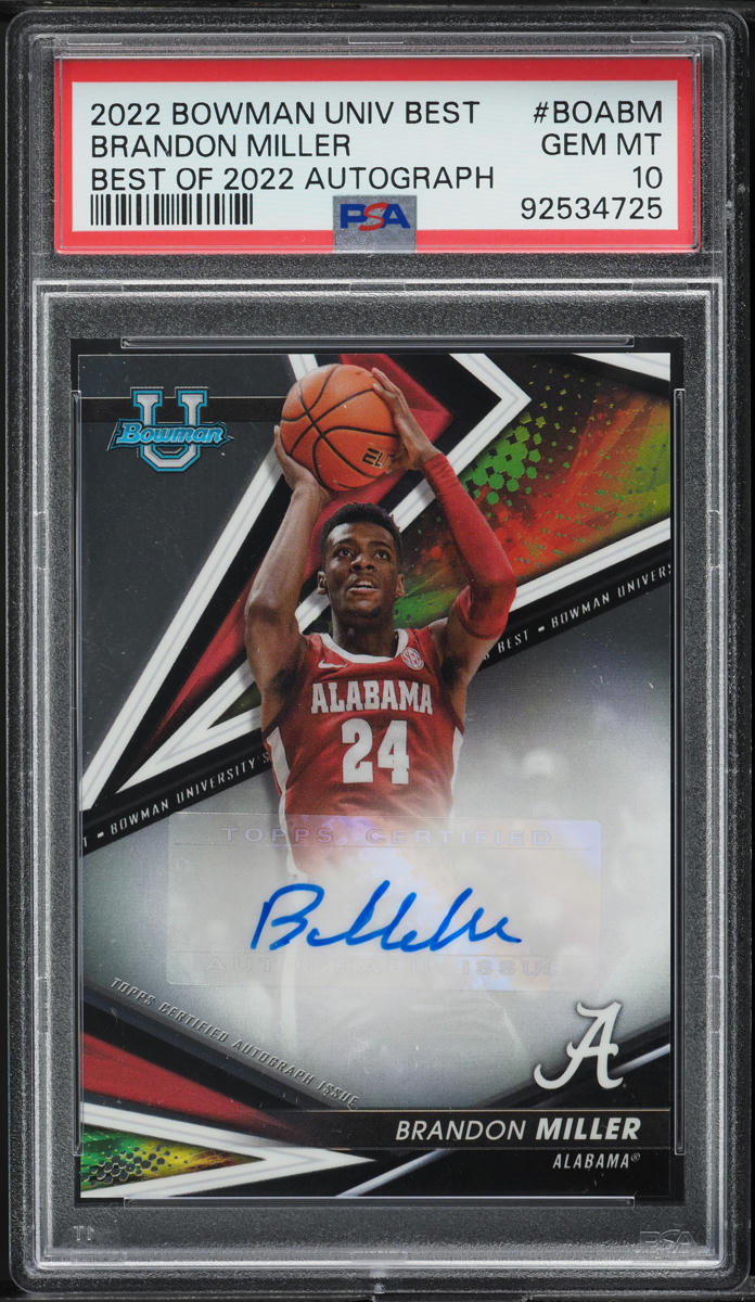 2022 Bowman University Best Of '22 Brandon Miller ROOKIE AUTO #BOA-BM PSA 10 GEM