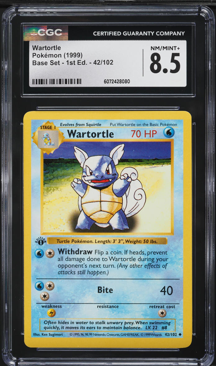 1999 Pokemon Base Set Shadowless 1st Edition Wartortle #42 CGC 8.5 NM-MT+