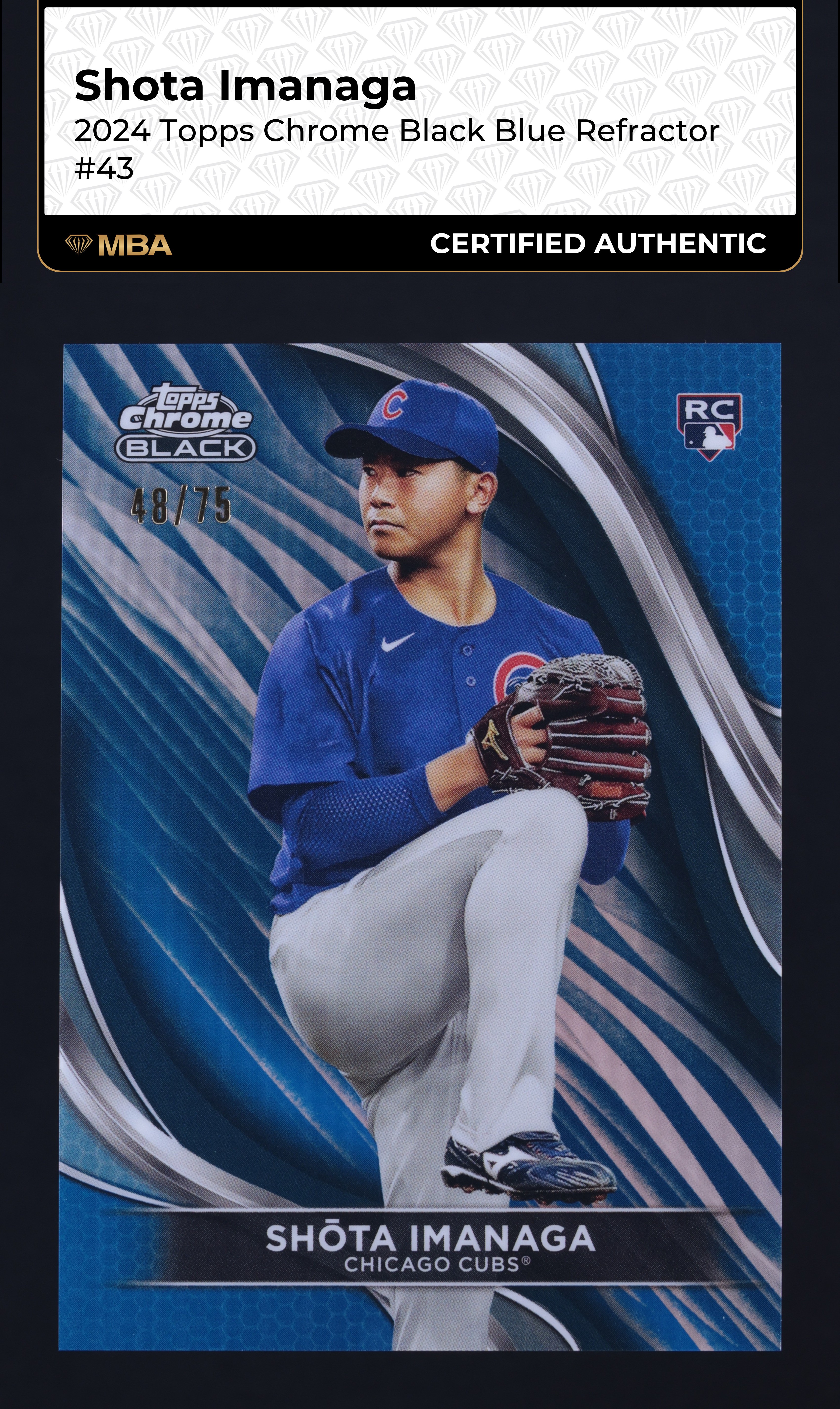 2024 Topps Chrome Black Blue Refractor Shota Imanaga ROOKIE /75 #43 MBA AUTH