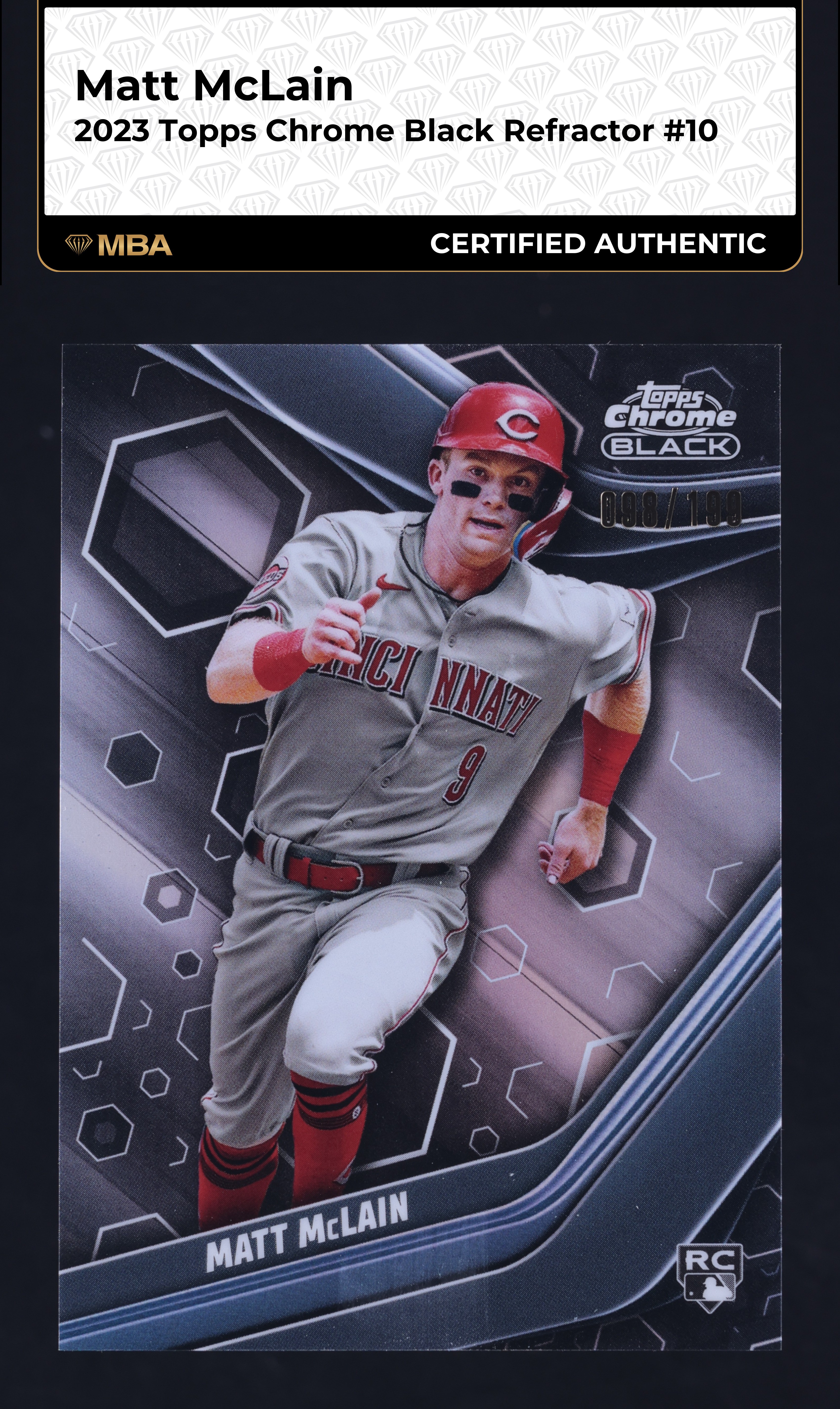 2023 Topps Chrome Black Refractor Matt McLain ROOKIE /199 #10 MBA AUTH