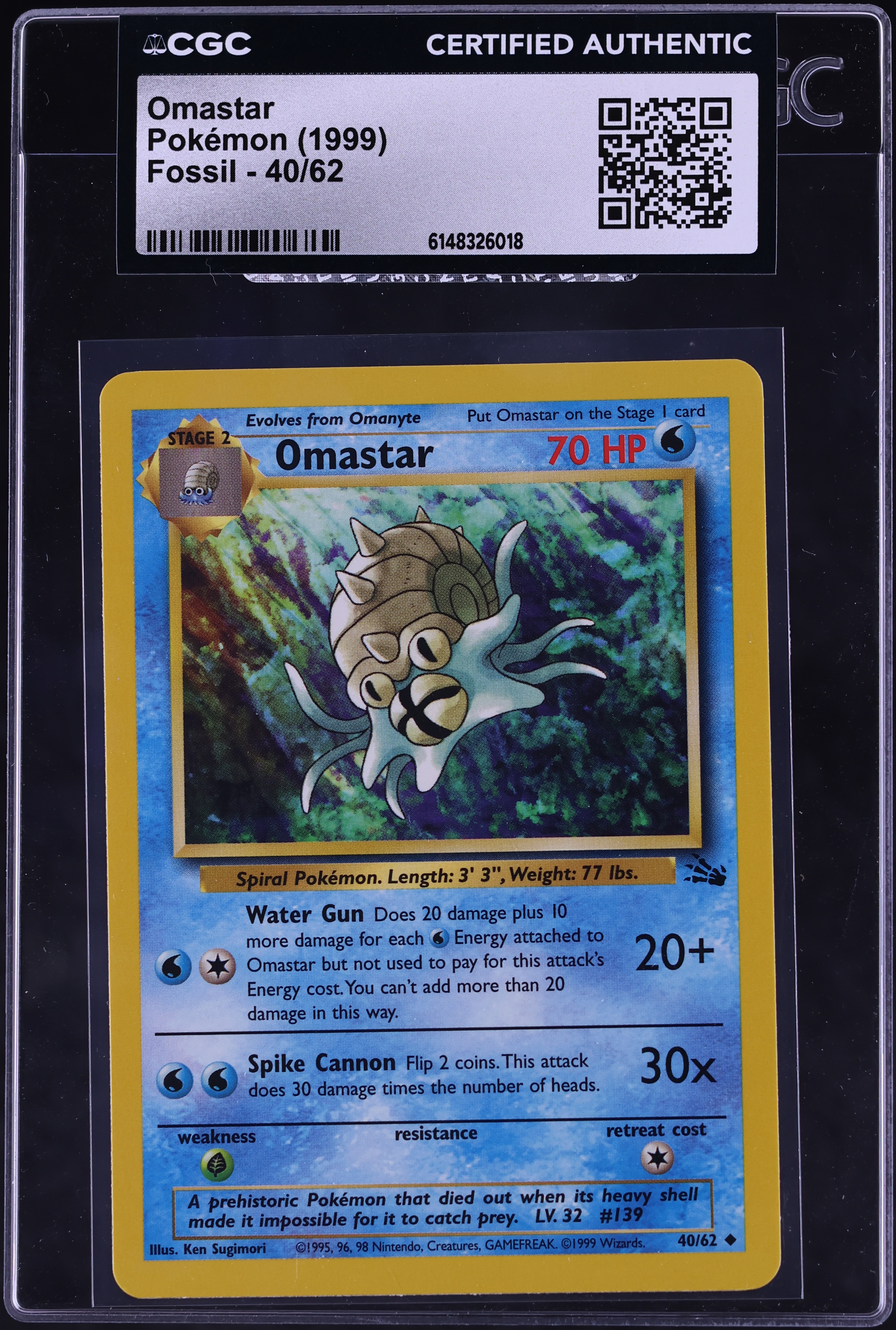 1999 Pokemon Fossil Omastar #40 CGC AUTH