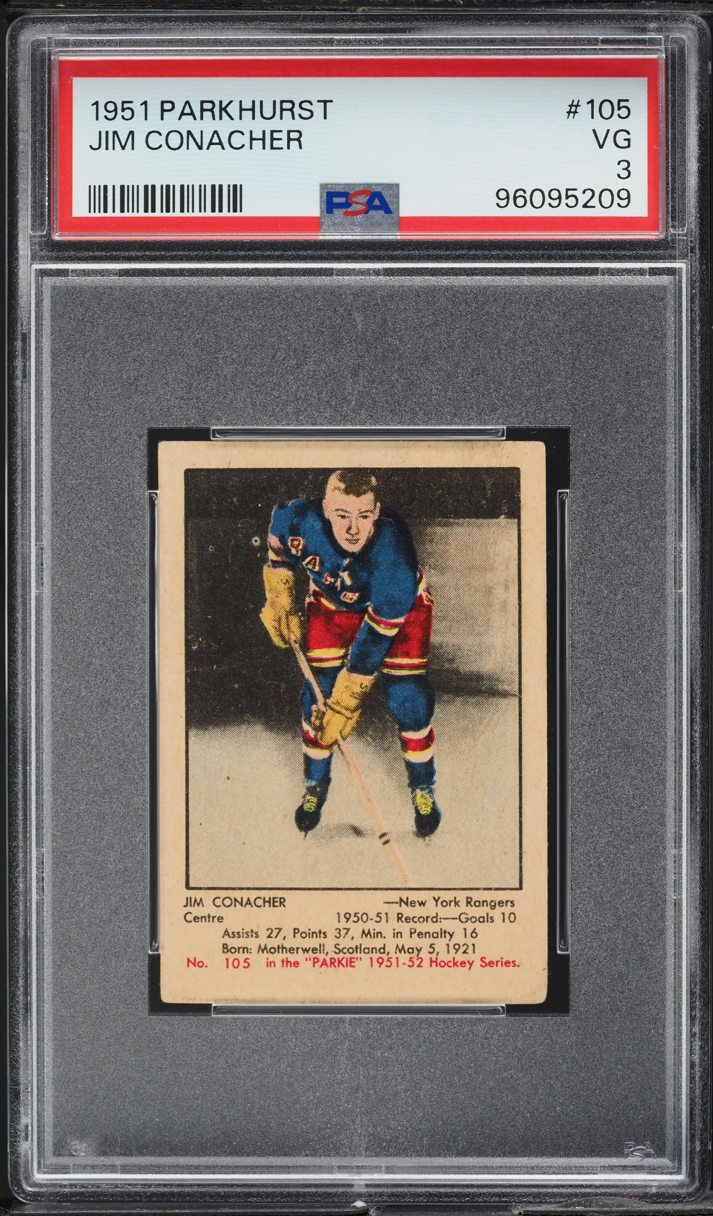 1951 Parkhurst Jim Conacher ROOKIE #105 PSA 3 VG