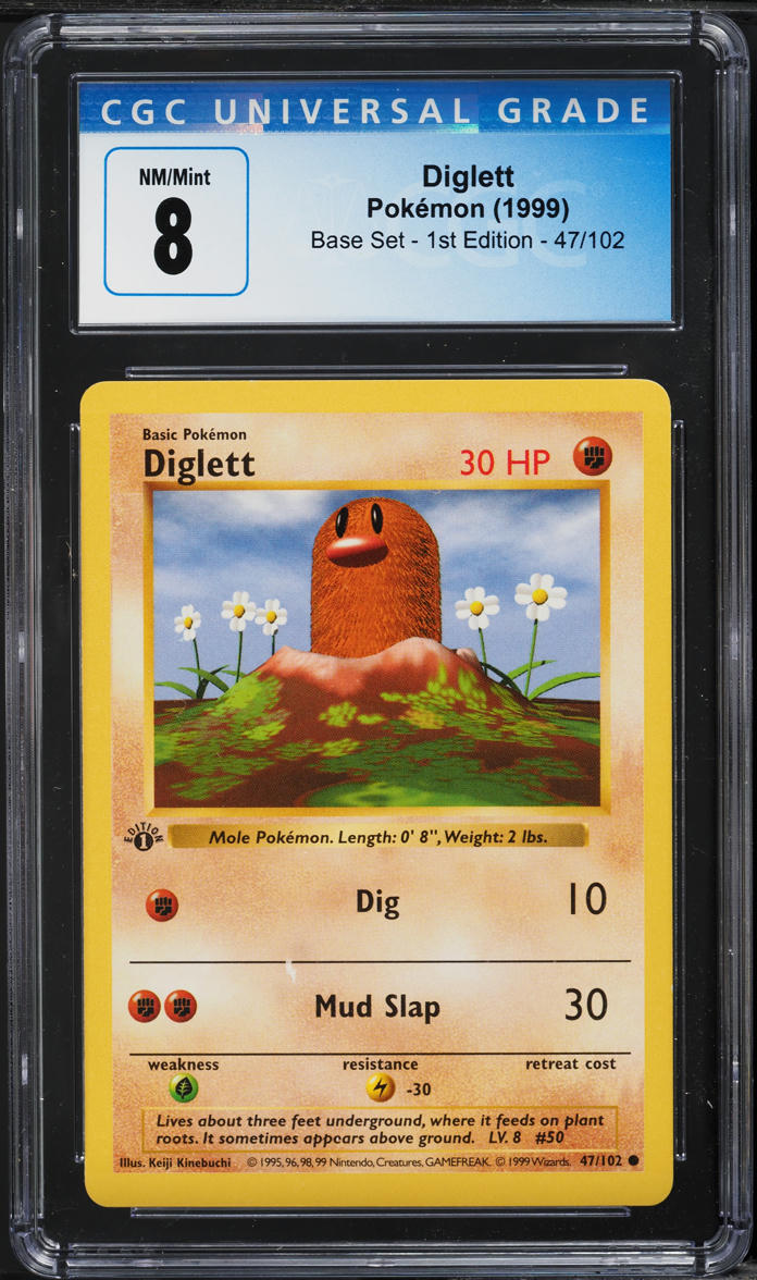 1999 Pokemon Base Set Shadowless 1st Edition Diglett #47 CGC 8 NM-MT