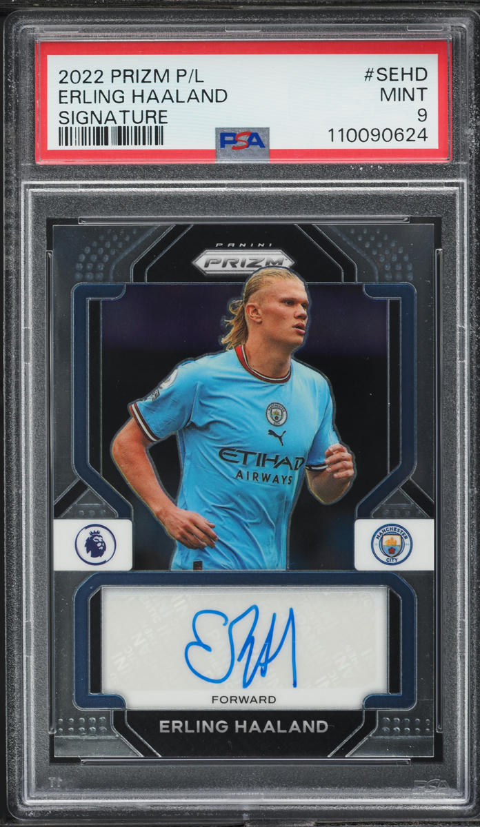 2022 Panini Prizm Premier League Erling Haaland AUTO #S-EHD PSA 9 MINT