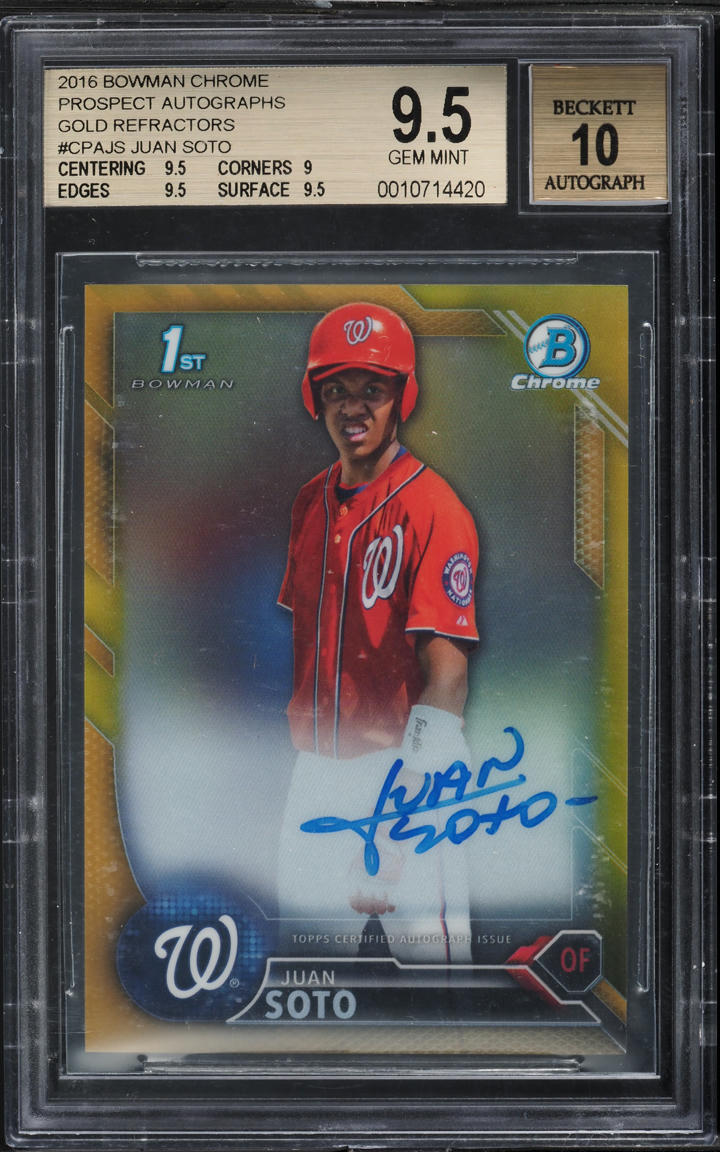 2016 Bowman Chrome Gold Refractor Juan Soto PROSPECT AUTO /50 BGS 9.5 GEM MINT