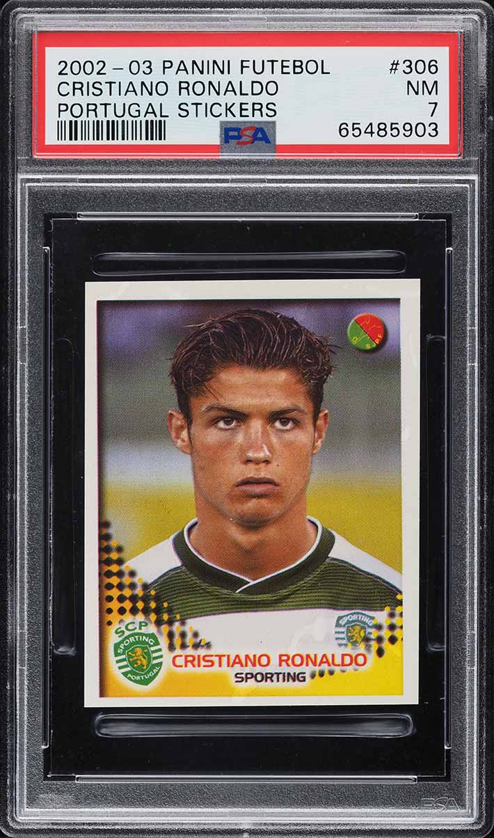 2002 Panini Futebol Portugal Stickers Cristiano Ronaldo ROOKIE #306 PSA 7 NRMT