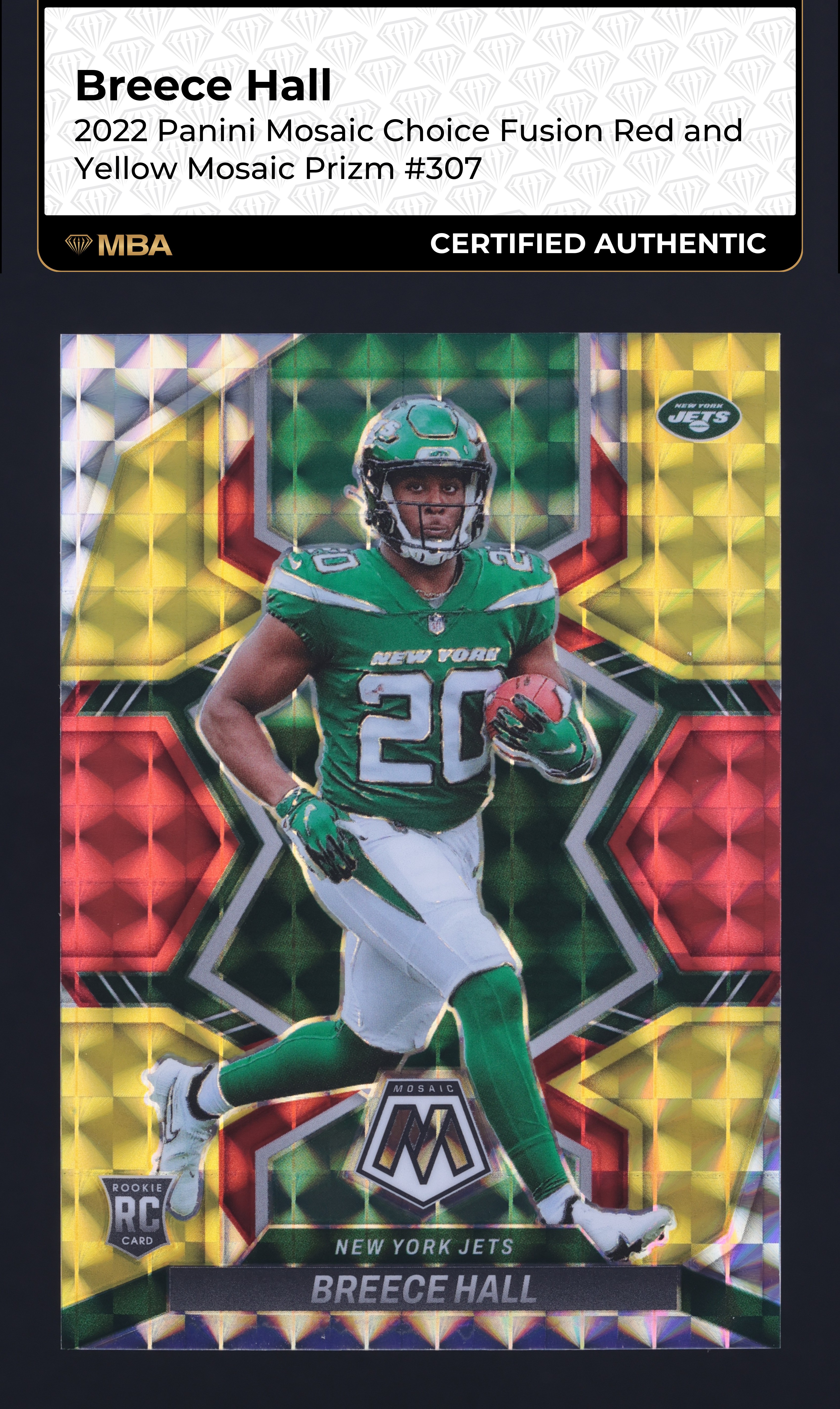 2022 Panini Mosaic Choice Fusion Red & Yellow Breece Hall RC /80 #307 MBA AUTH