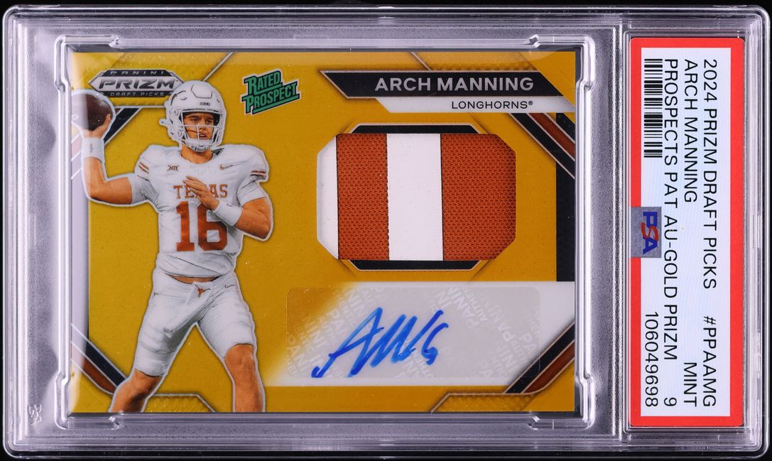 2024 Panini Prizm Draft Gold Prizm Arch Manning ROOKIE PATCH AUTO /10 PSA 9 MINT