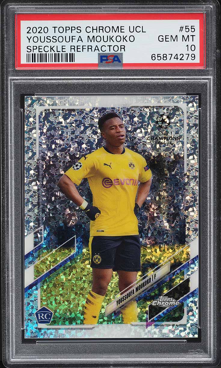 2020 Topps Chrome UEFA Speckle Refractor Youssoufa Moukoko ROOKIE #55 PSA 10 GEM