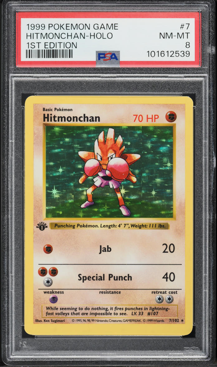 1999 Pokemon Base Set Shadowless 1st Edition Holo Hitmonchan #7 PSA 8 NM-MT