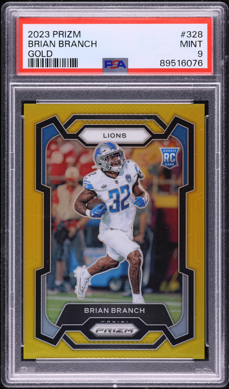 2023 Panini Prizm Gold Brian Branch ROOKIE /10 #328 PSA 9 MINT