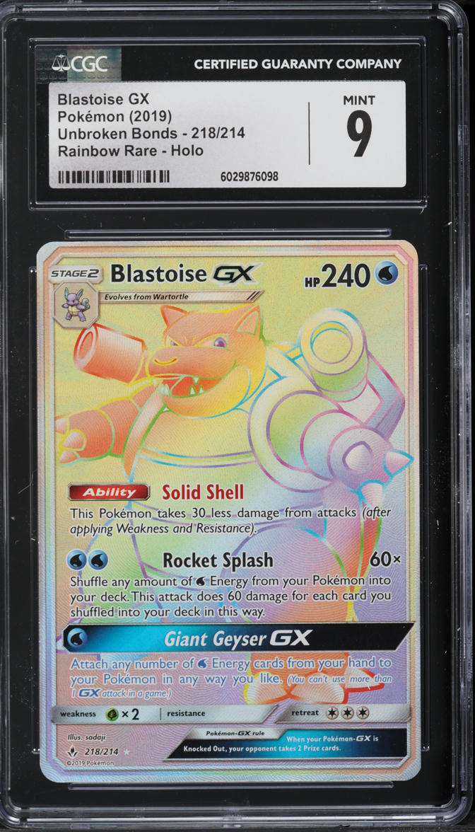 2019 Pokemon Sun & Moon Unbroken Bonds Hyper Rare Blastoise GX #218 CGC 9 MINT